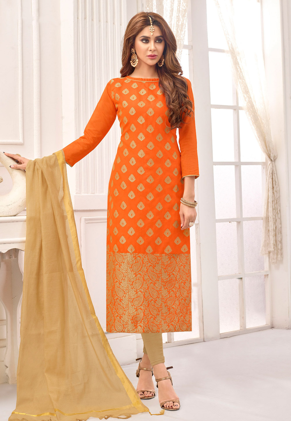 Orange Cotton Churidar Suit 169862