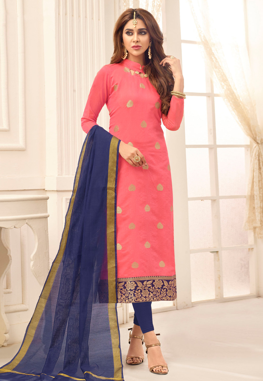 Pink Cotton Churidar Salwar Kameez 169863