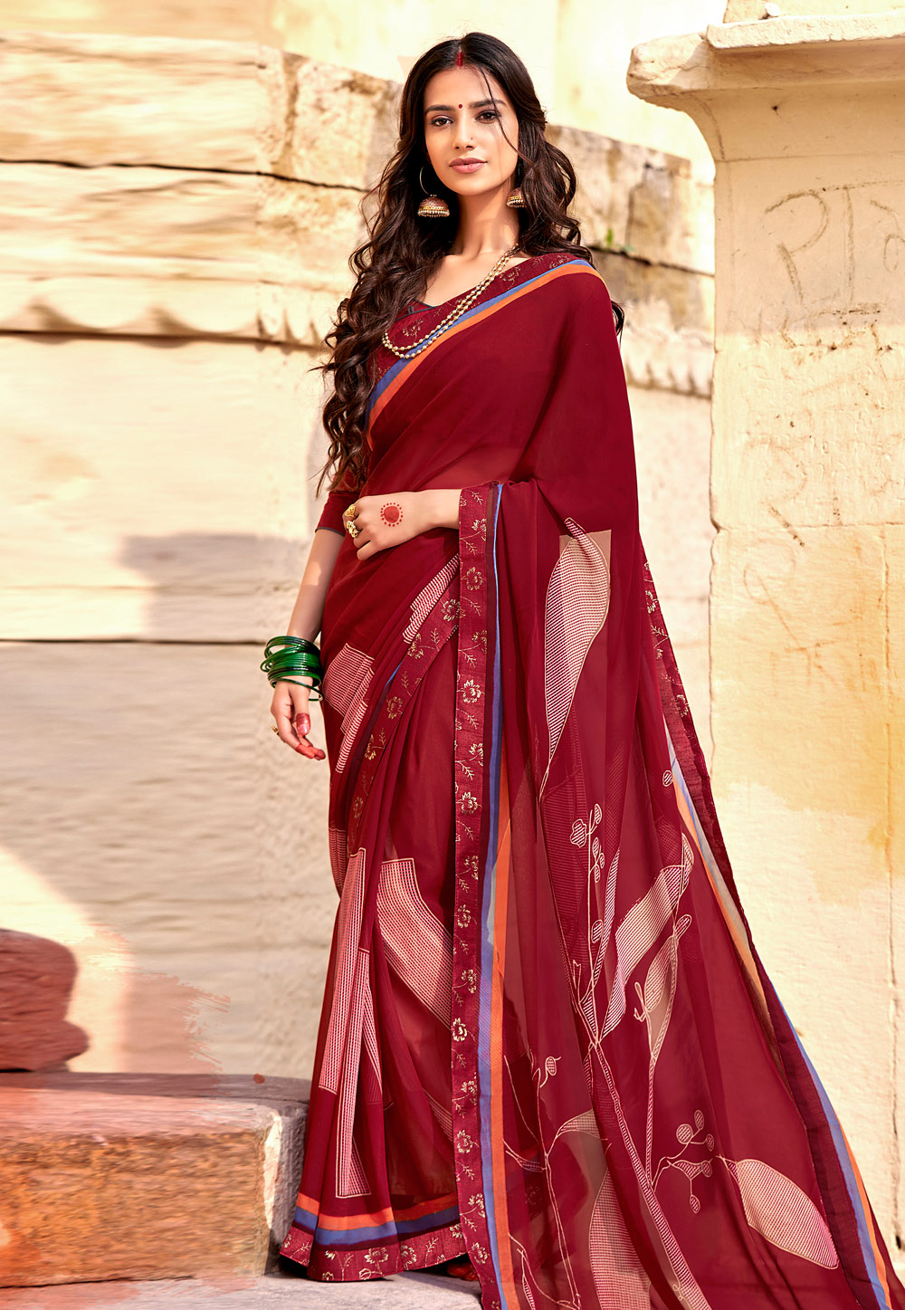 Maroon Georgette Printed Saree With Blouse 175926