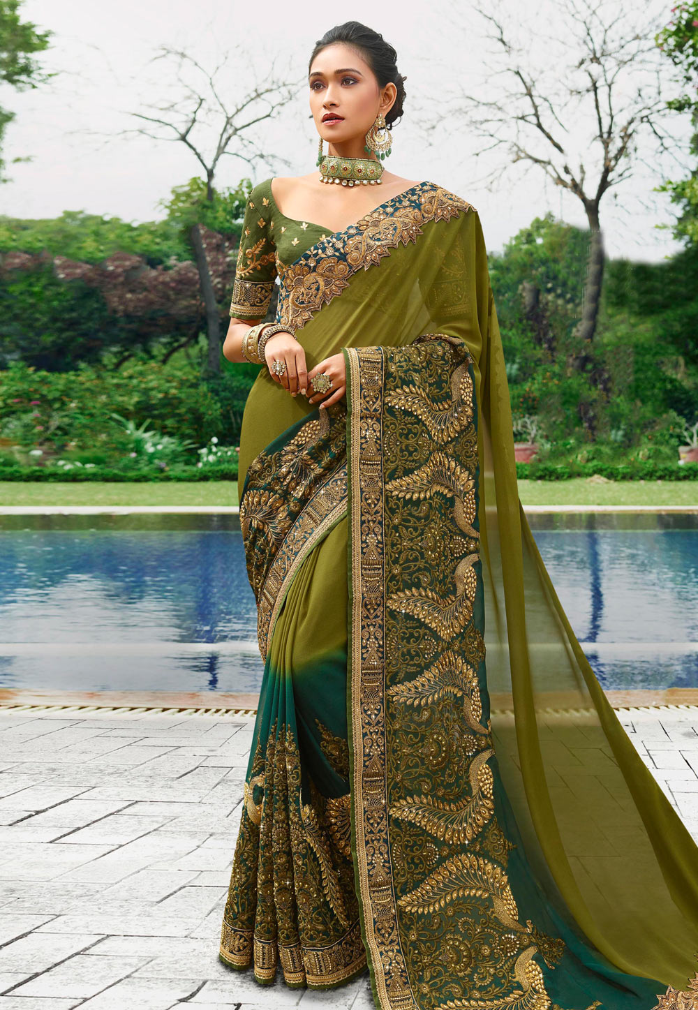 Green Art Silk Embroidered Festival Wear Saree 177270