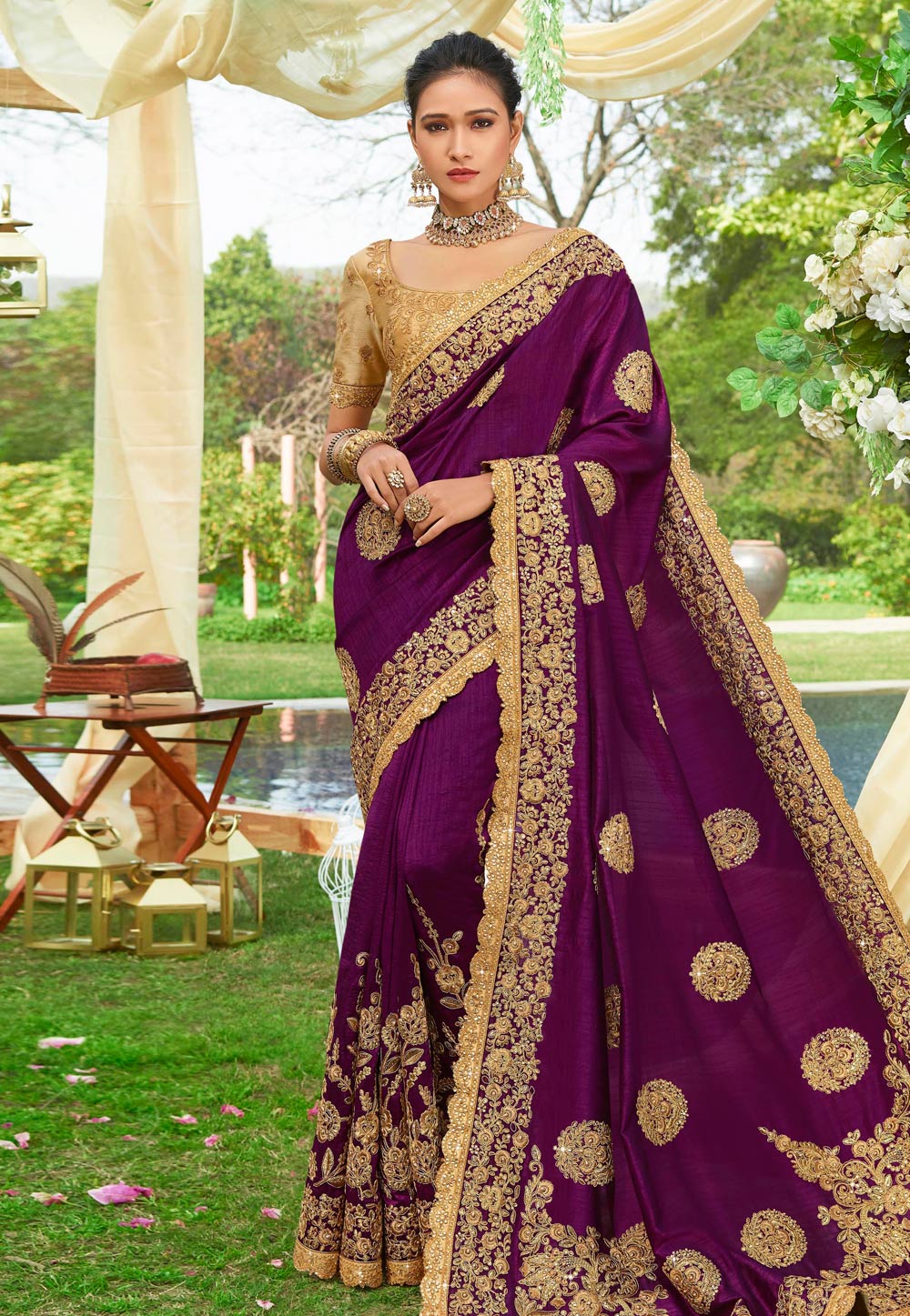 Purple Art Silk Embroidered Festival Wear Saree 177277