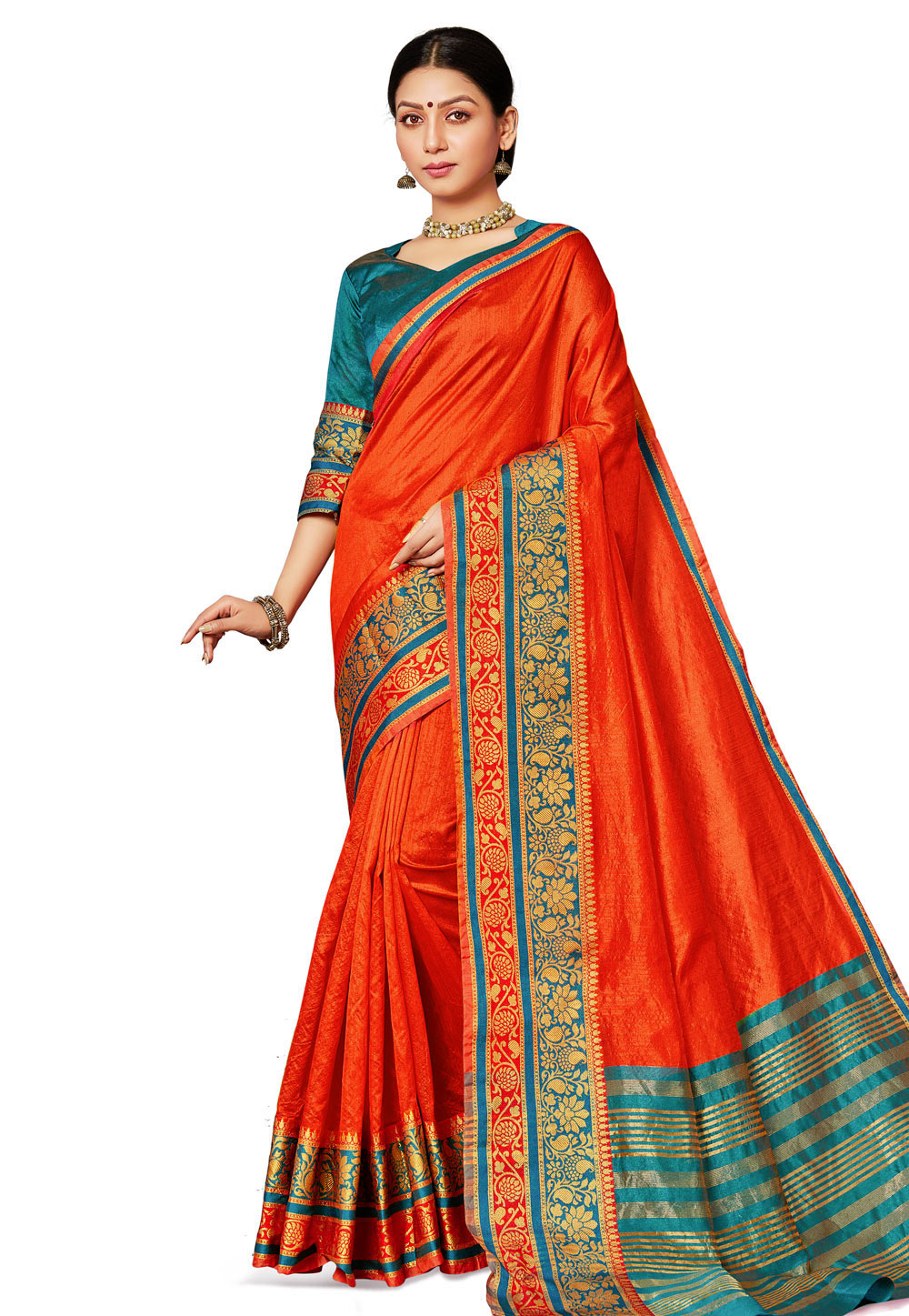Orange Art Silk Festival Wear Saree 179480