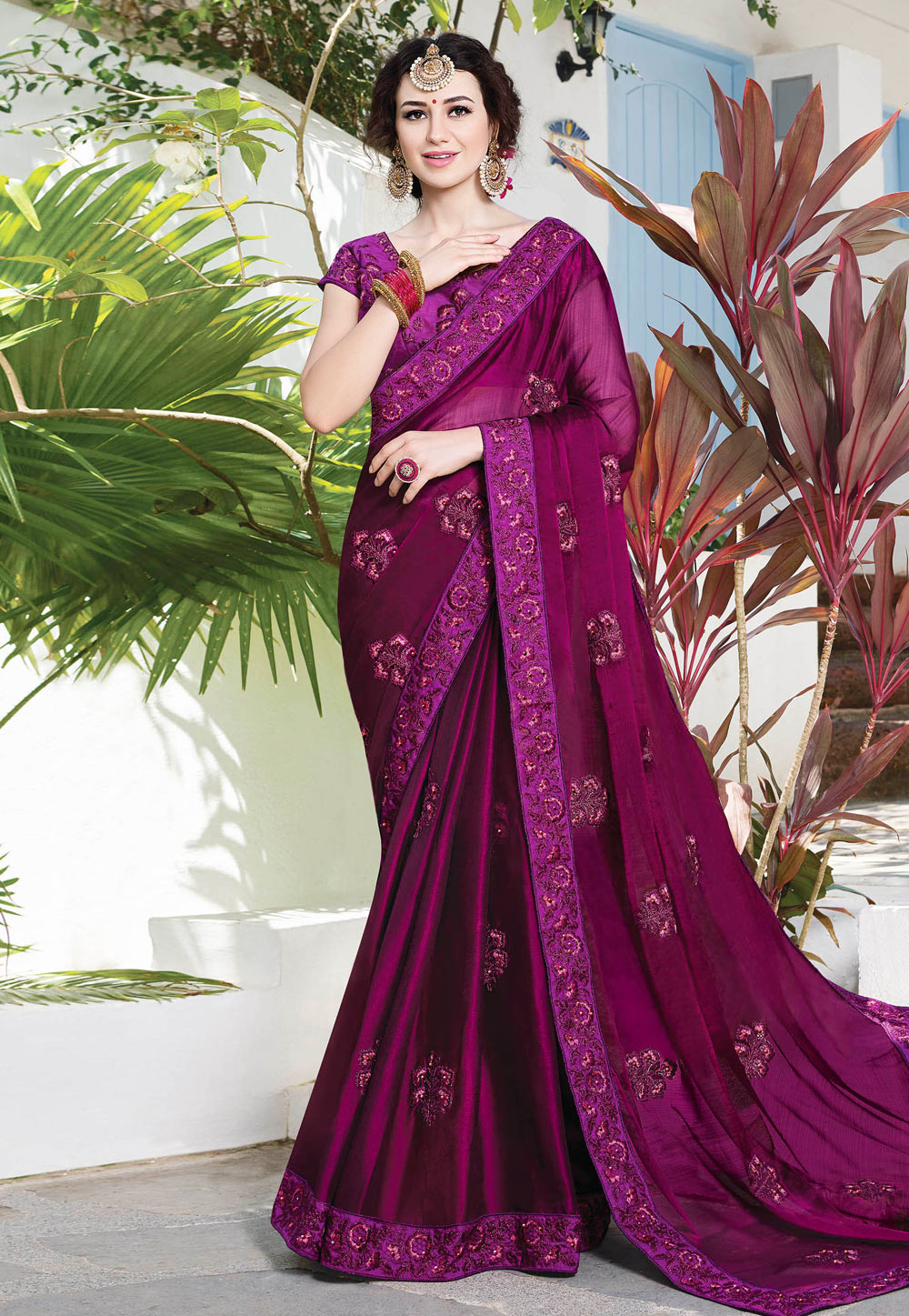 Purple Satin Saree With Blouse 182000