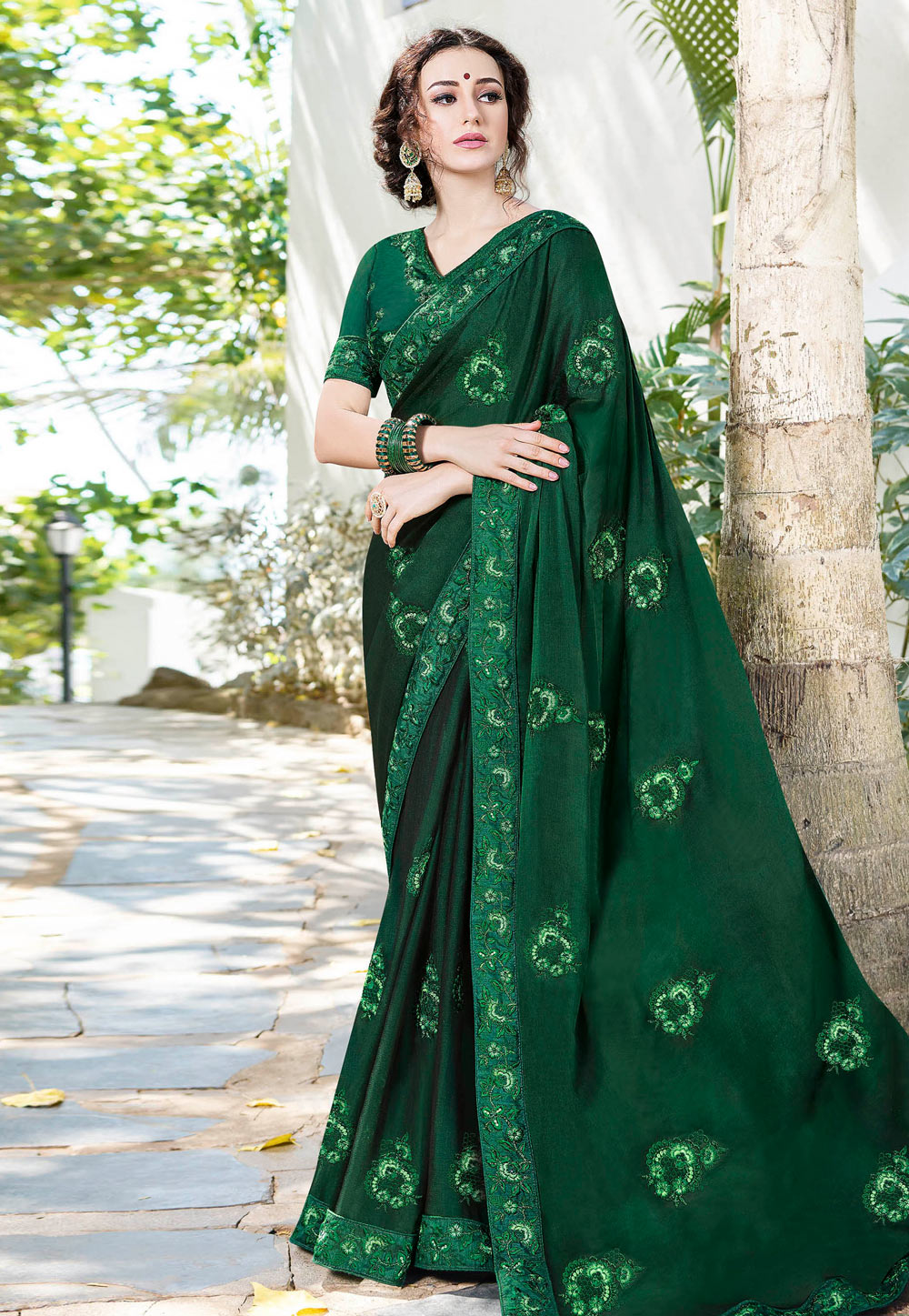 Green Satin Festival Wear Saree 182005