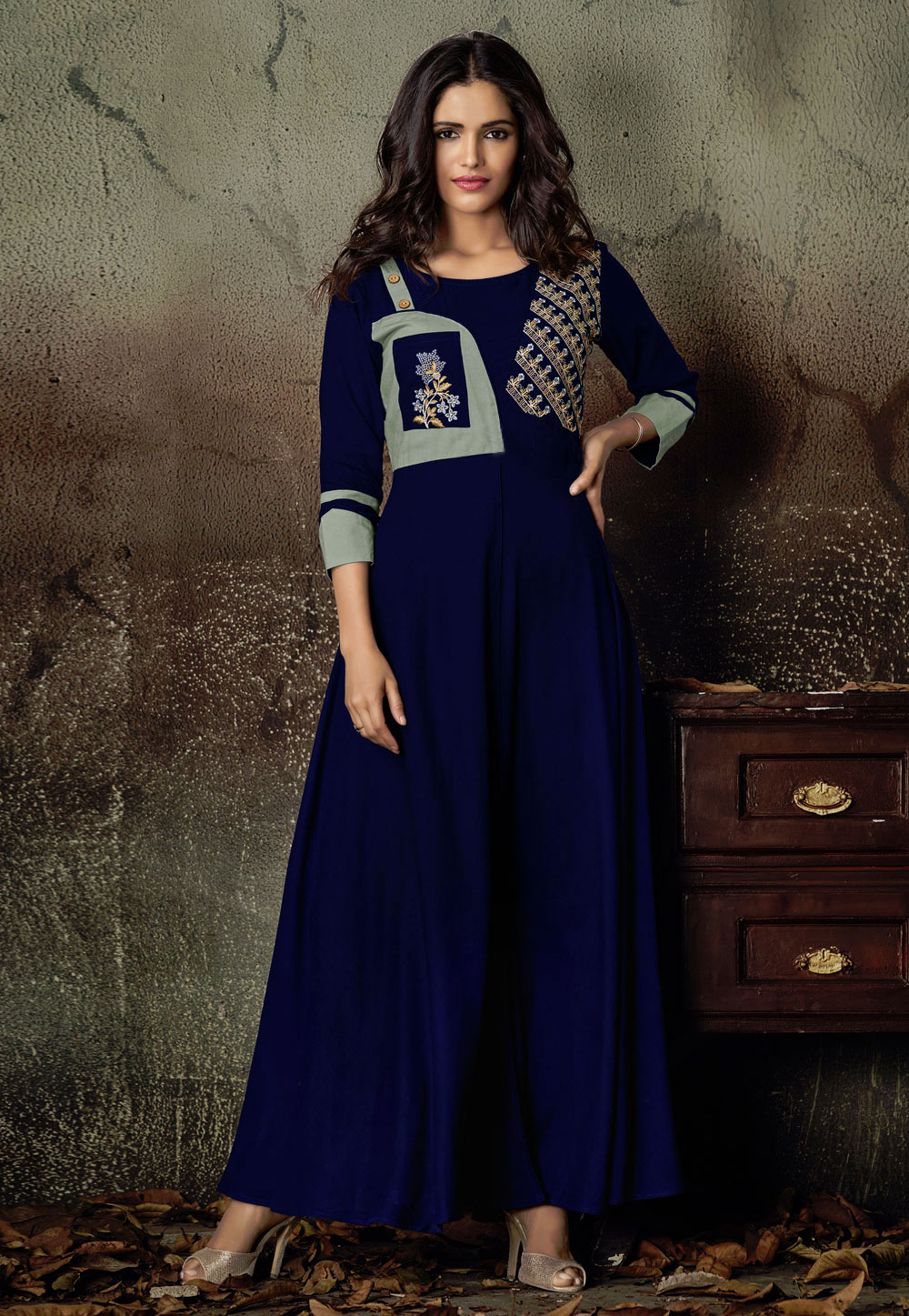 Navy Blue Rayon Readymade Gown 182201