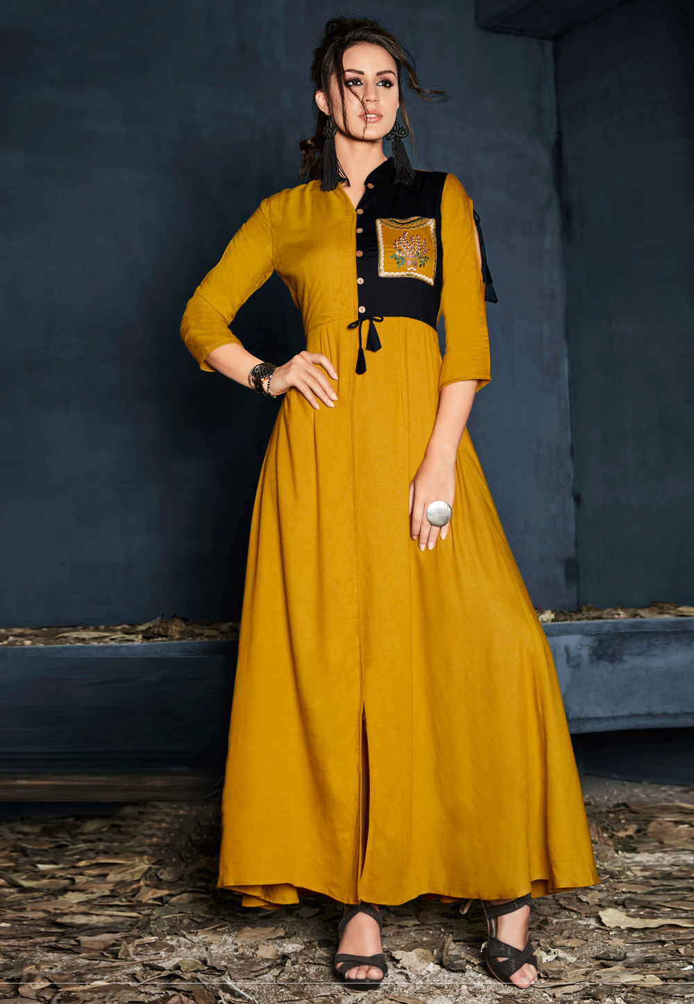 Mustard Rayon Readymade Gown 182475