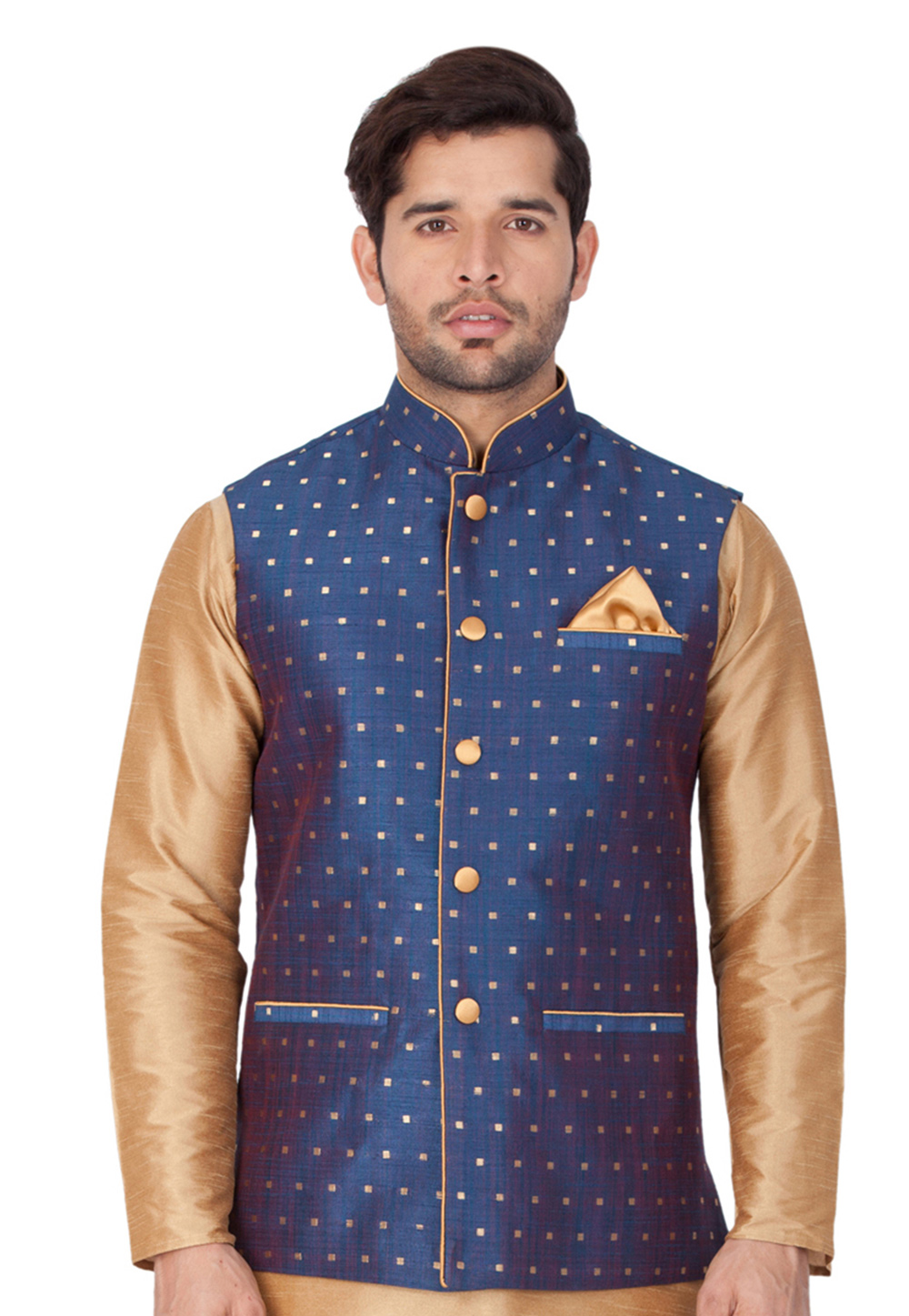 Navy Blue Cotton Readymade Nehru Jacket 182652
