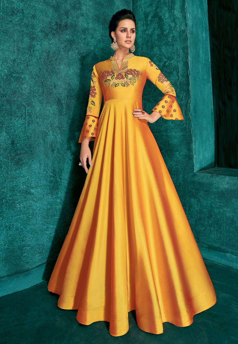Yellow Art Silk Readymade Gown 182761