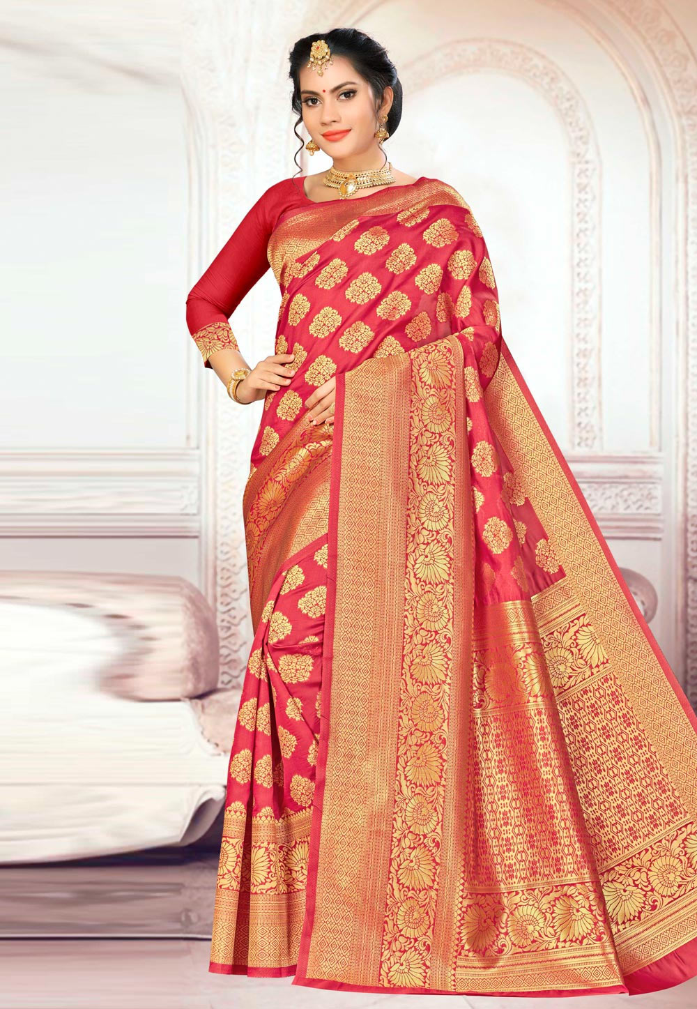 Pink Banarasi Saree With Blouse 182836