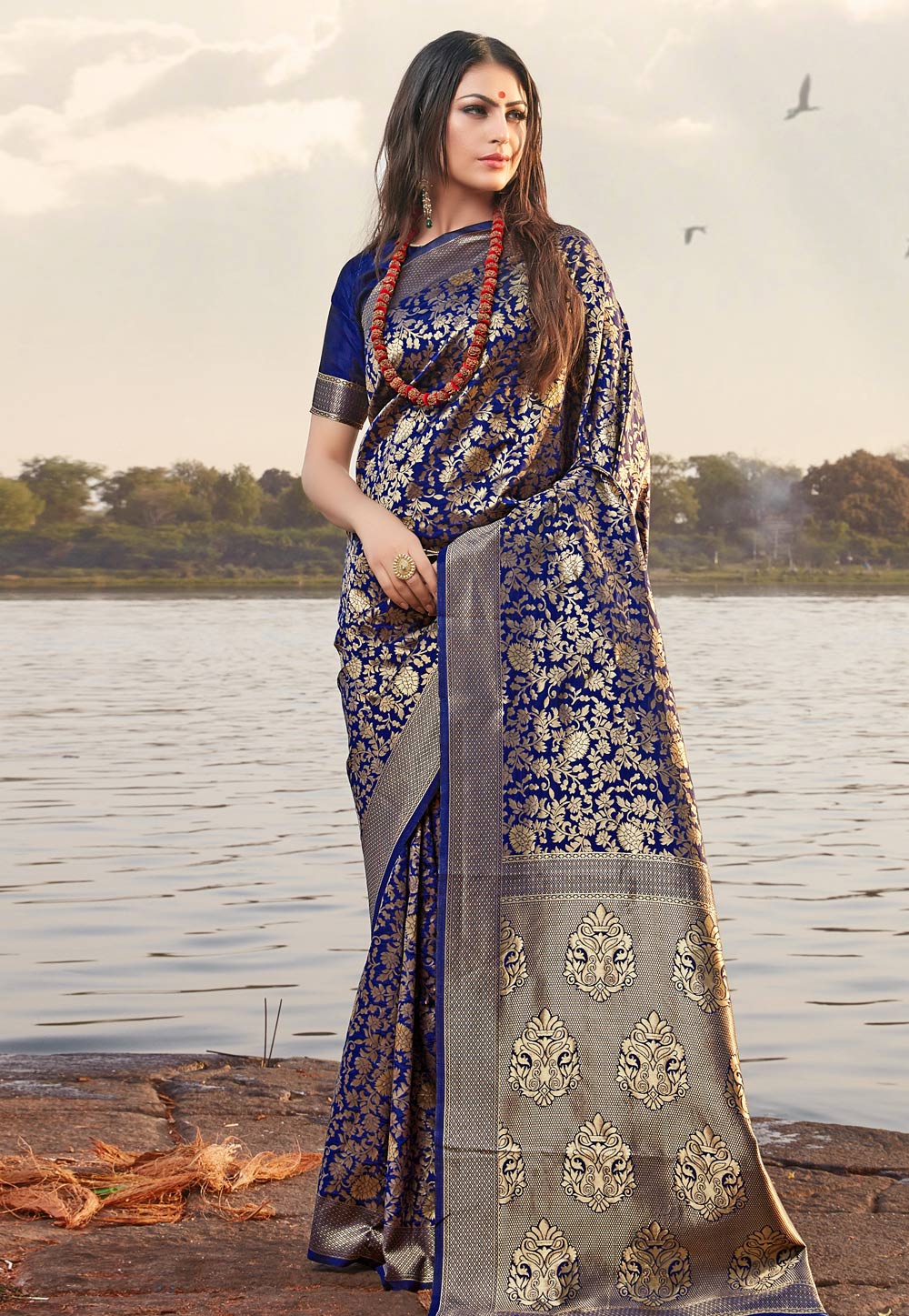 Blue Banarasi Saree With Blouse 184249