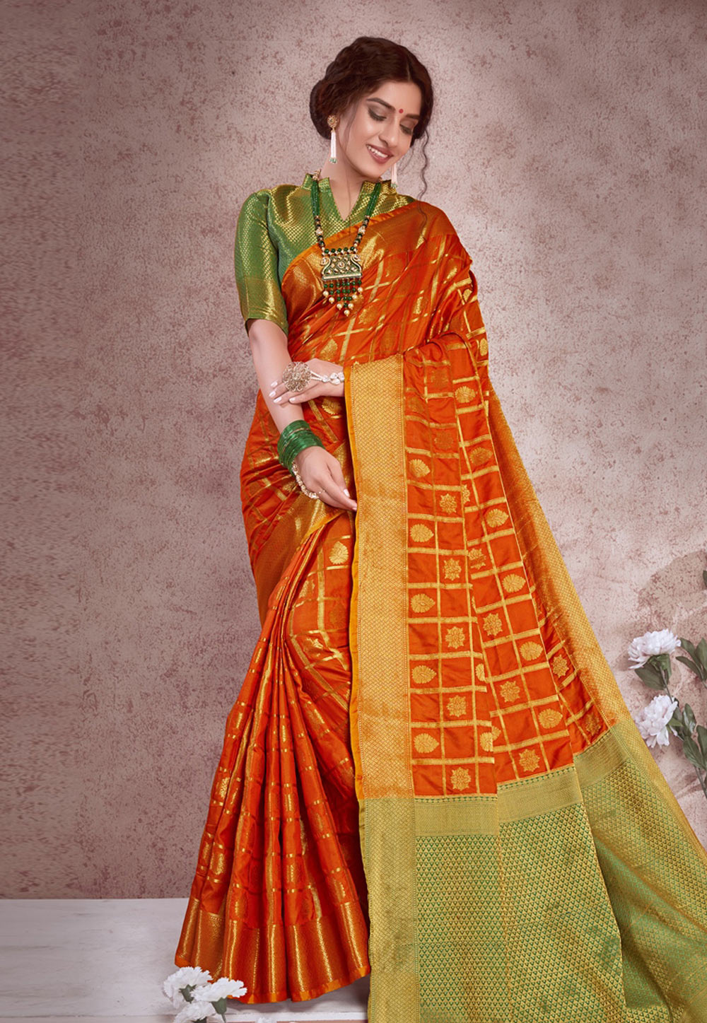 Orange Banarasi Festival Wear Saree 184807 9518