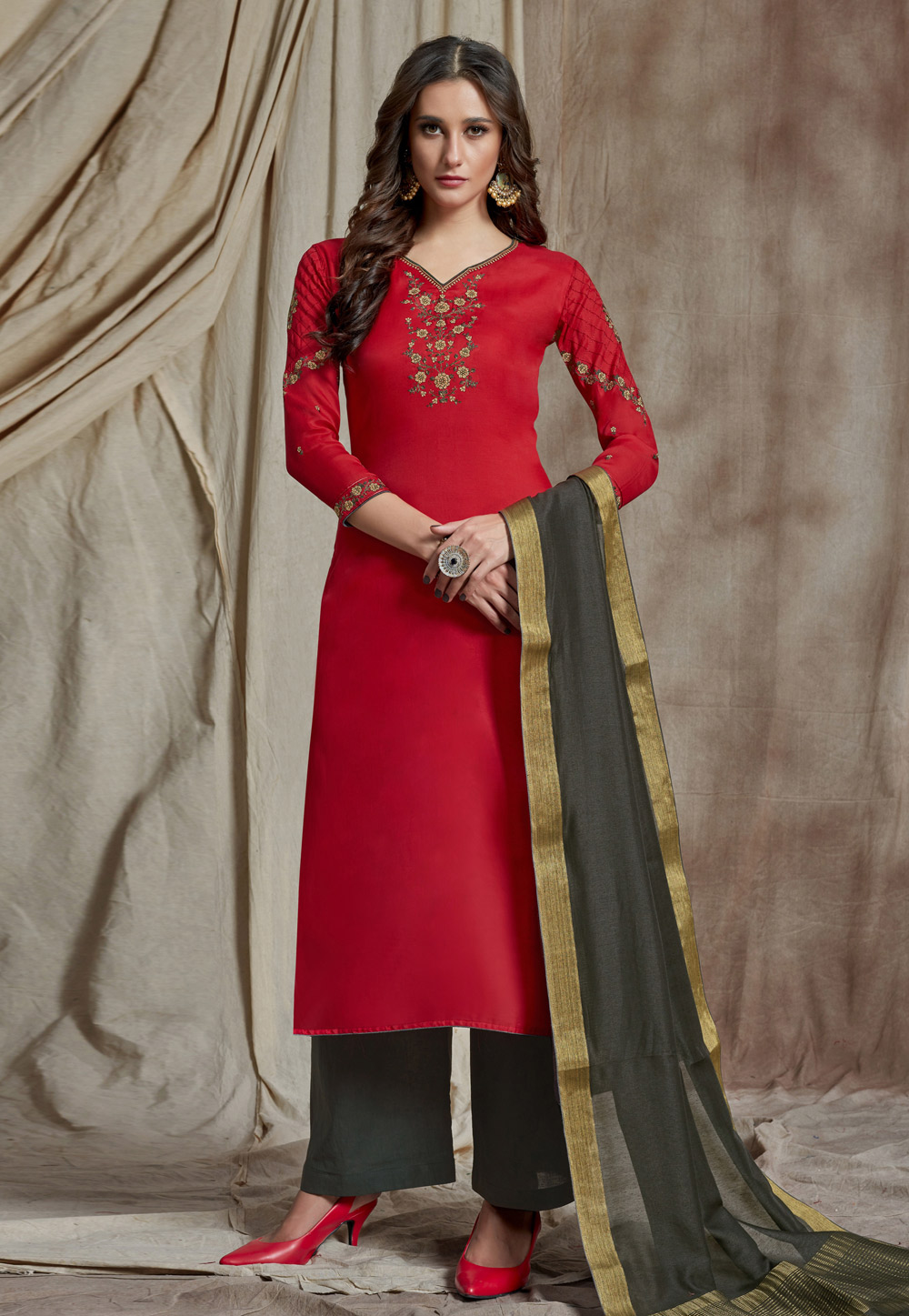 Red Silk Palazzo Suit 184811