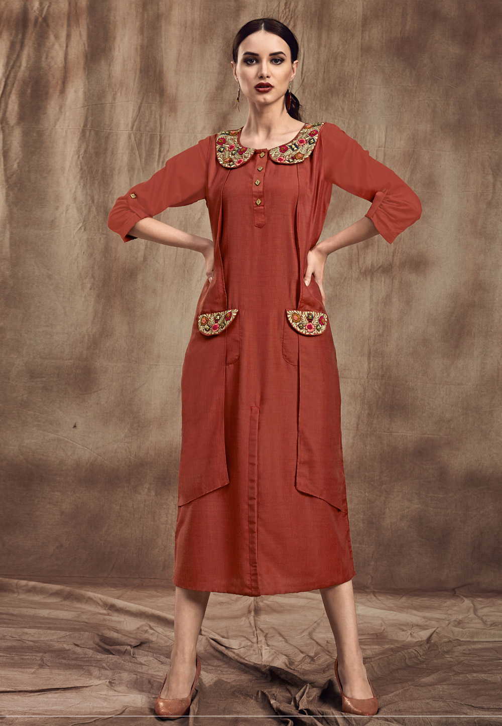 Orange Muslin Readymade Tunic 190463