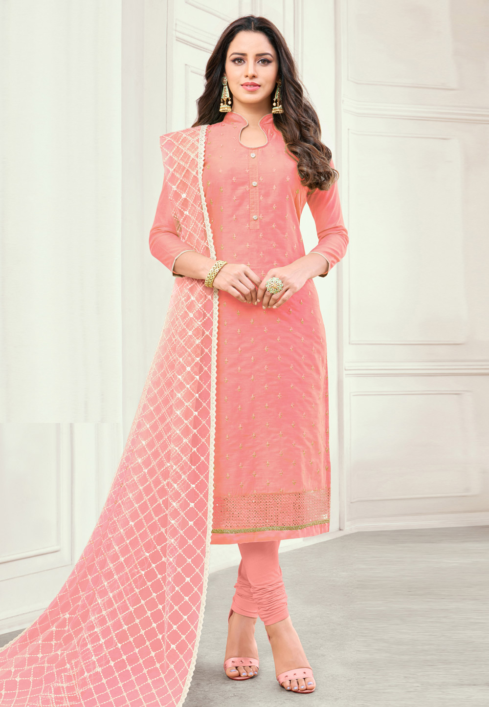Pink Satin Churidar Suit 192848