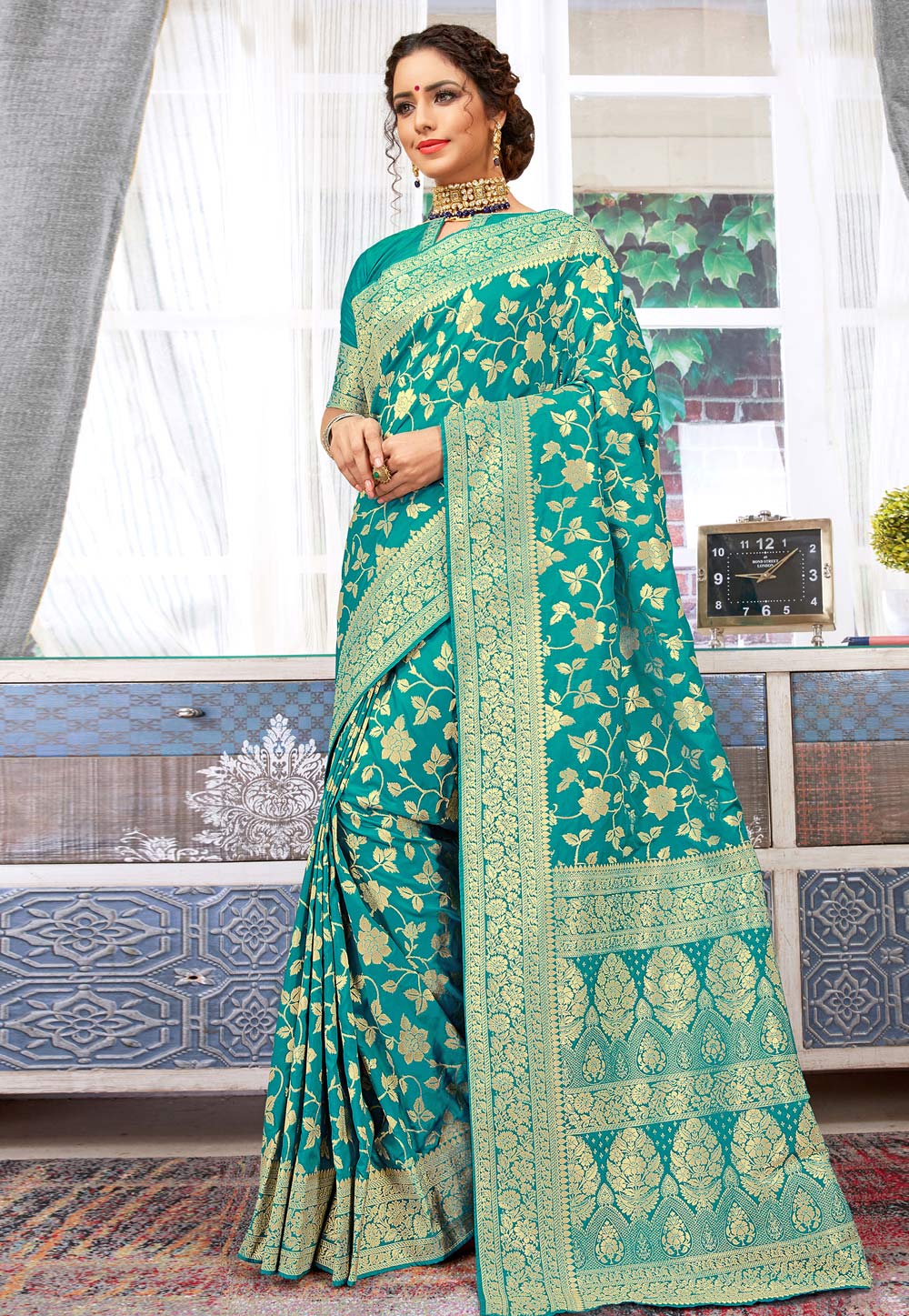 Turquoise Art Silk Saree With Blouse 193073
