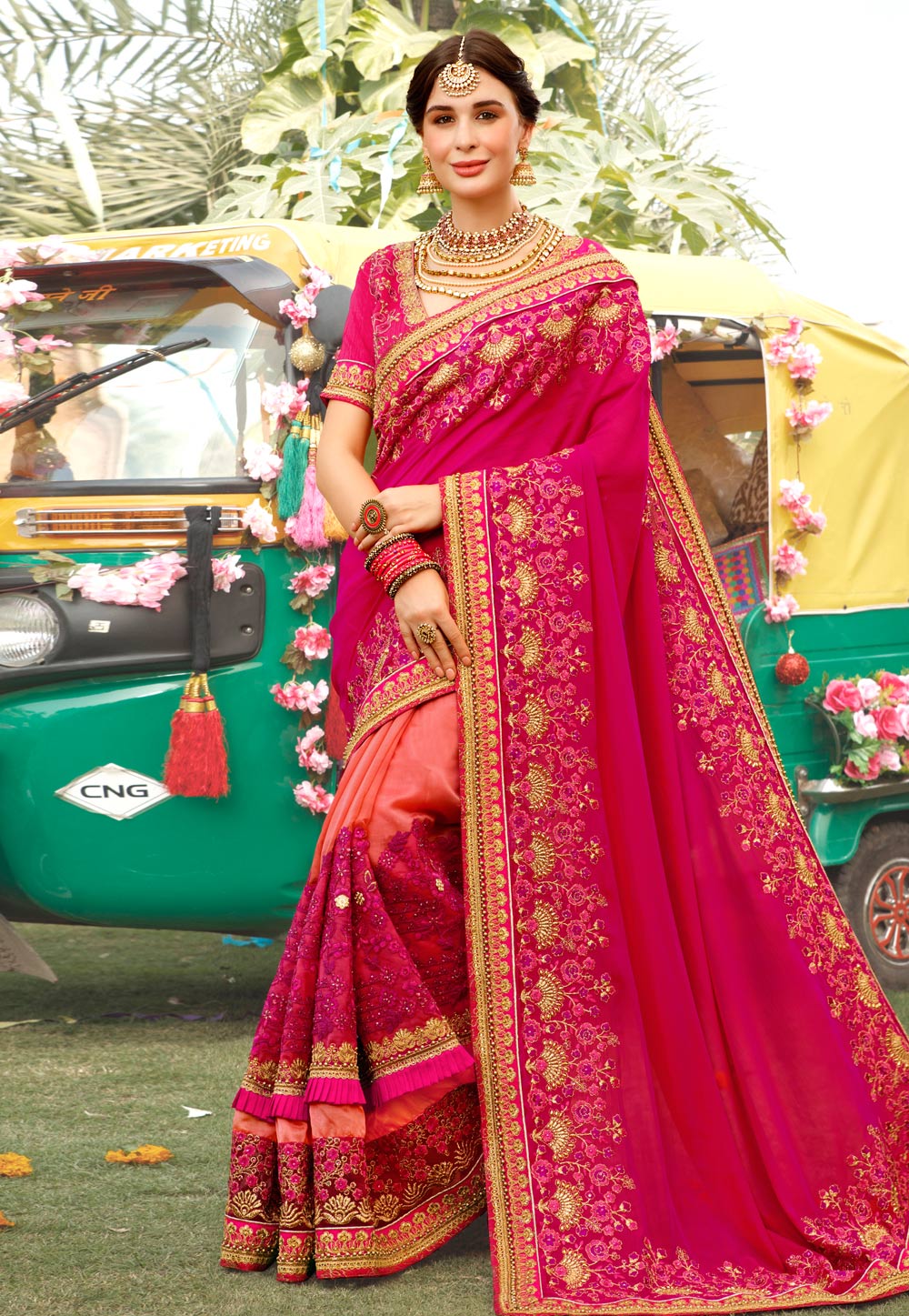 Magenta Art Silk Embroidered Saree With Blouse 195051