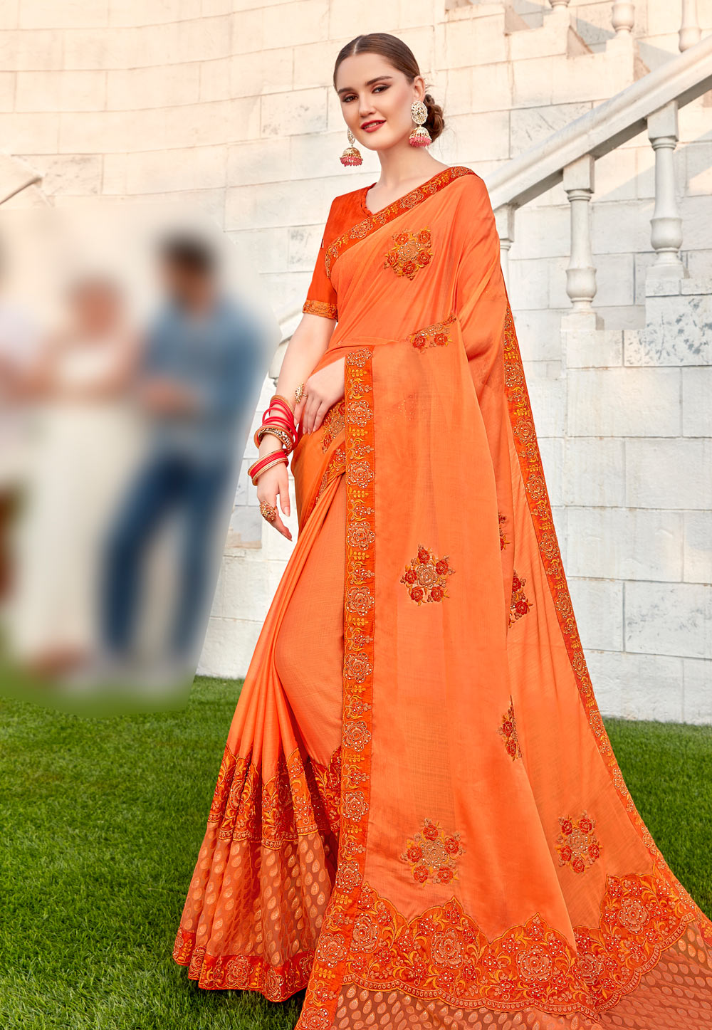 Orange Silk Saree With Blouse 195025
