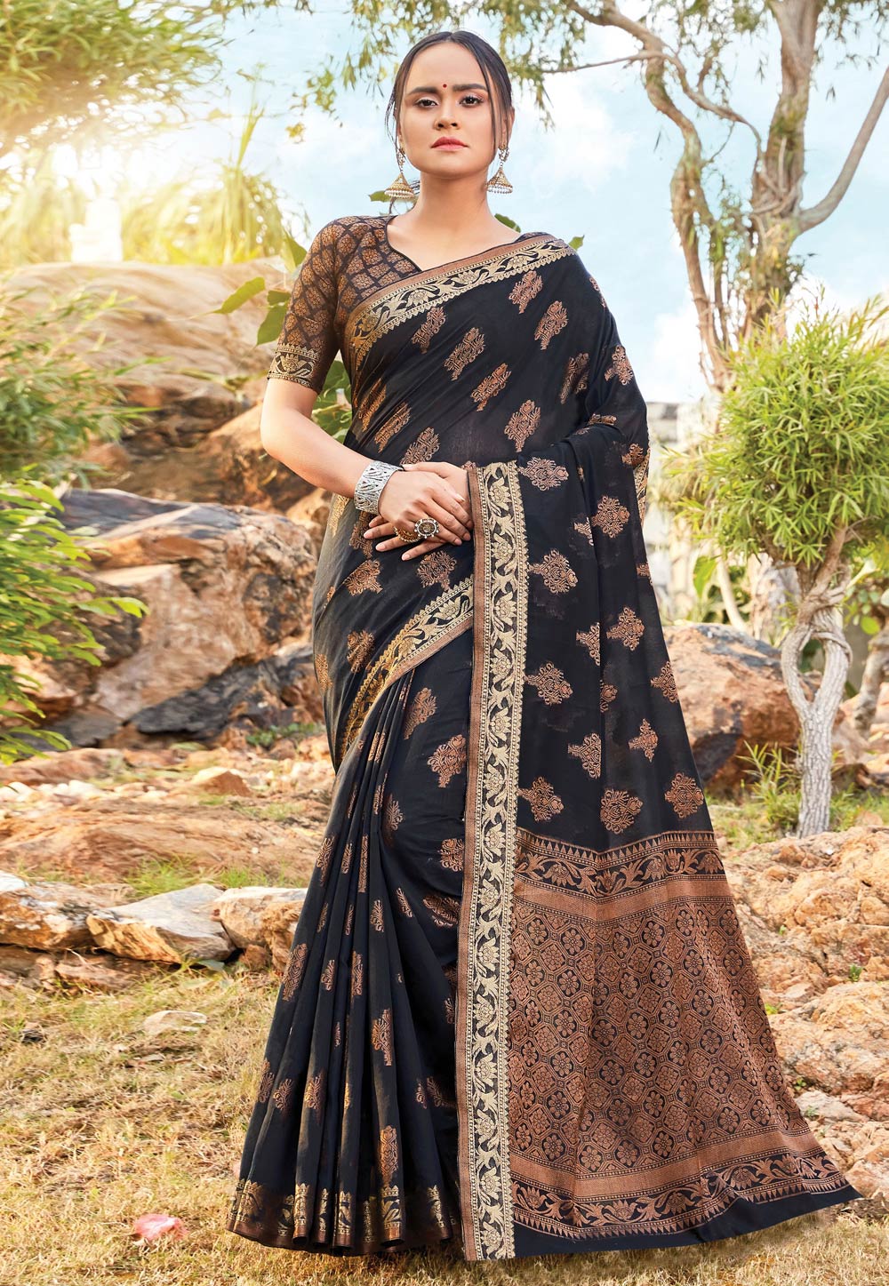 Black Cotton Festival Wear Saree 195672