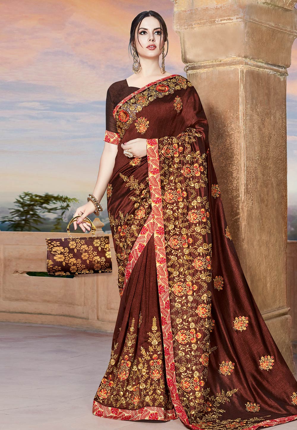 Brown Art Silk Festival Wear Saree 195671
