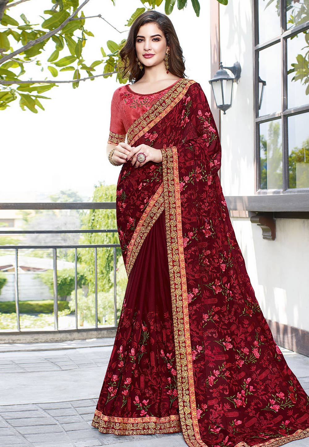 Maroon Georgette Saree With Blouse 198257