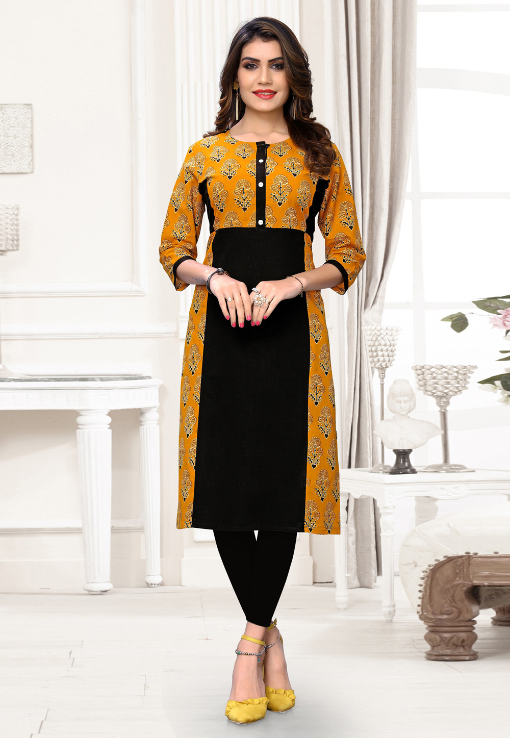 Black Rayon Readymade Printed Kurti 199130