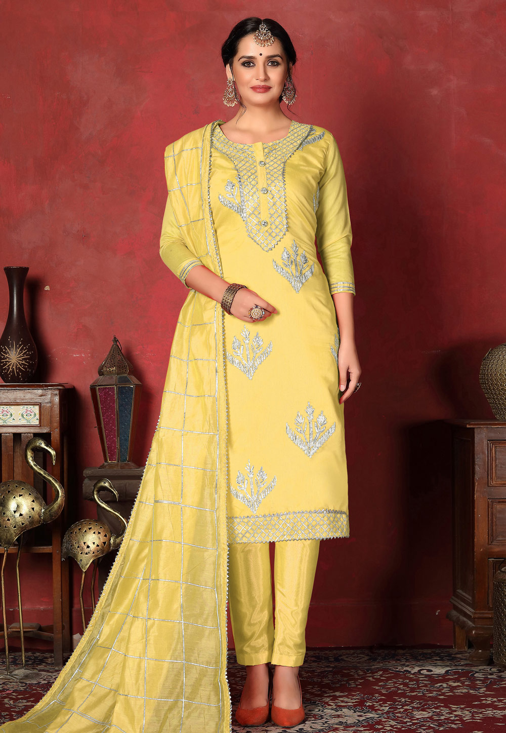 Yellow Cotton Pant Style Suit 200090