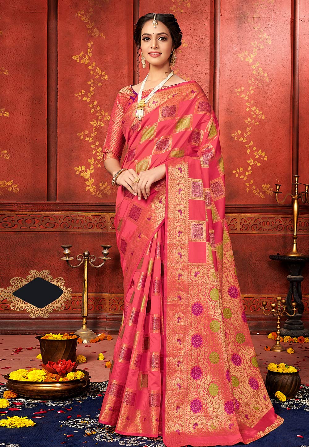 Pink Banarasi Silk Saree With Blouse 200620