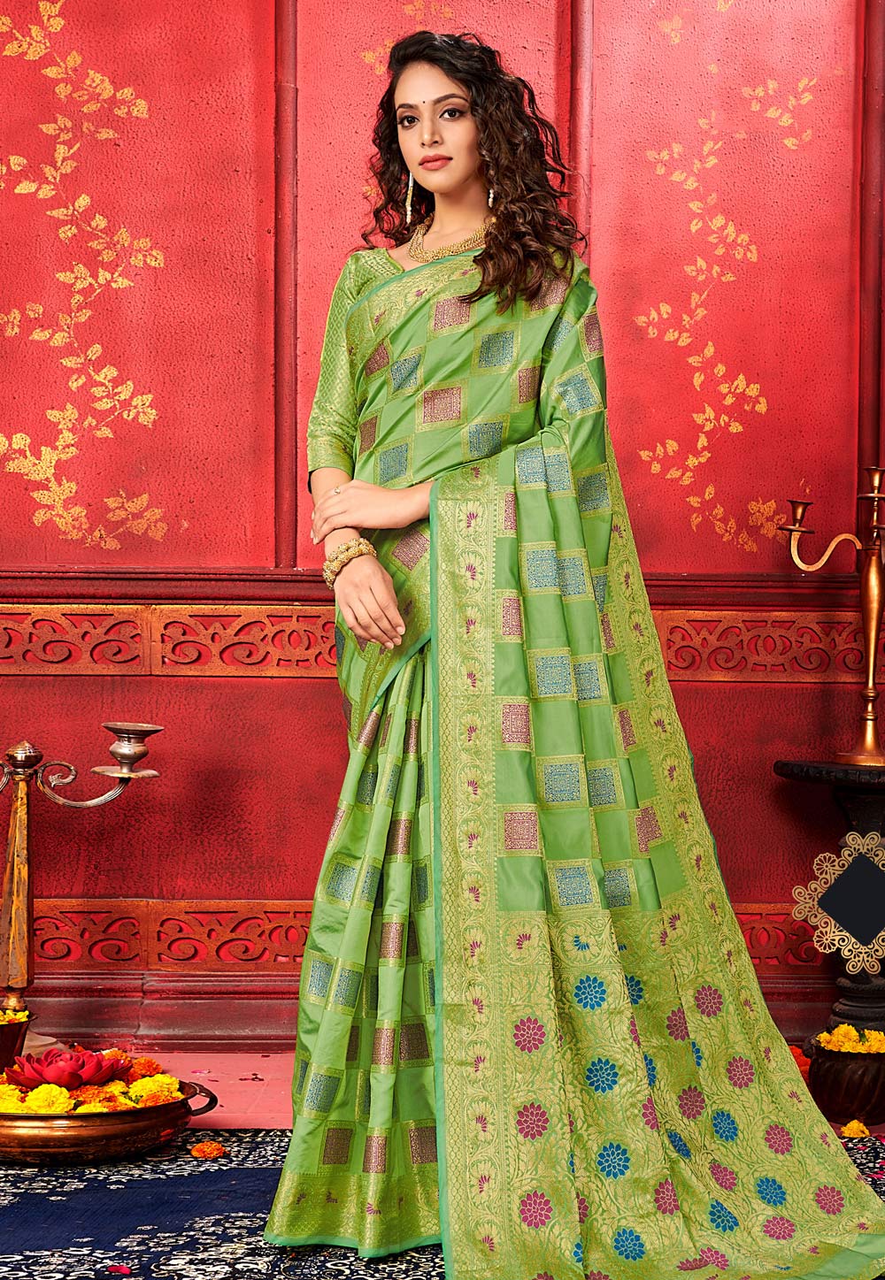 Green Banarasi Silk Festival Wear Saree 200621
