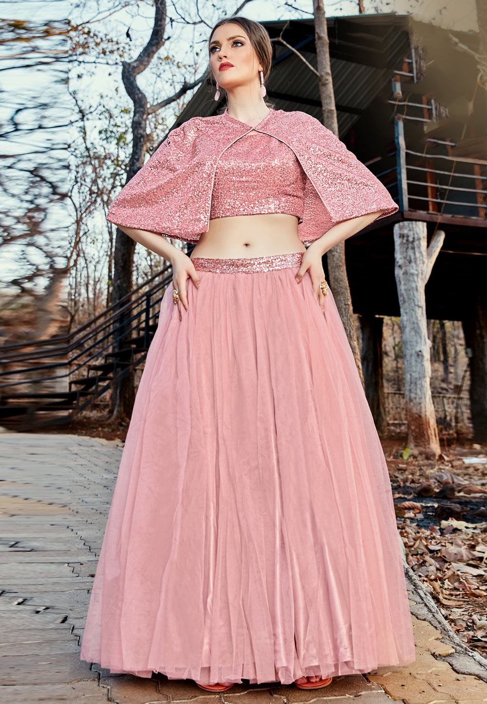 Light Pink Net Readymade Designer Lehenga Choli 201990