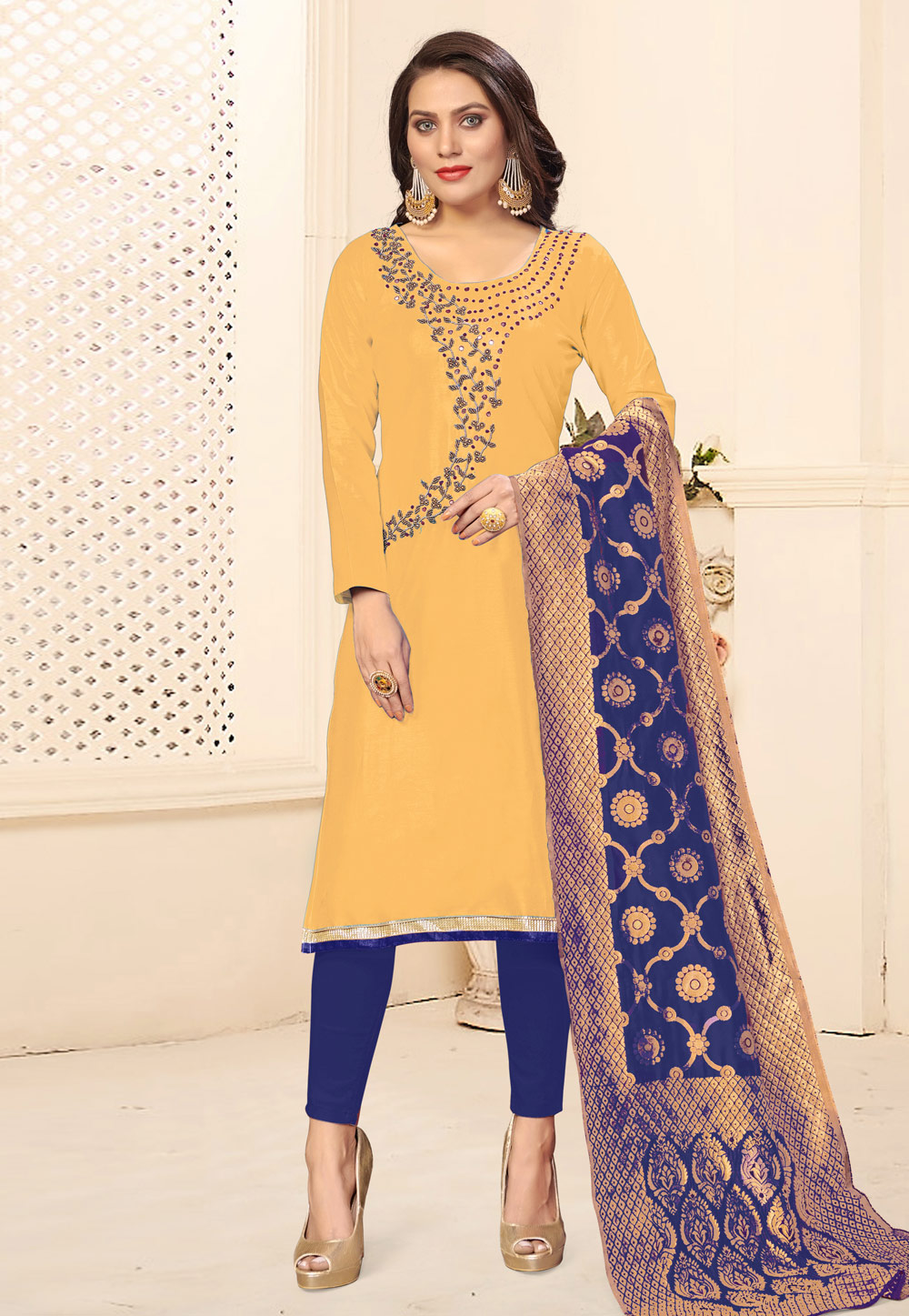 Yellow Cotton Pant Style Suit 201858