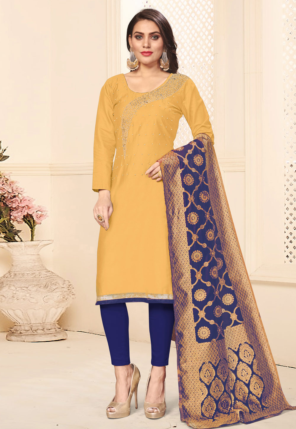 Yellow Cotton Kameez With Pant 201860