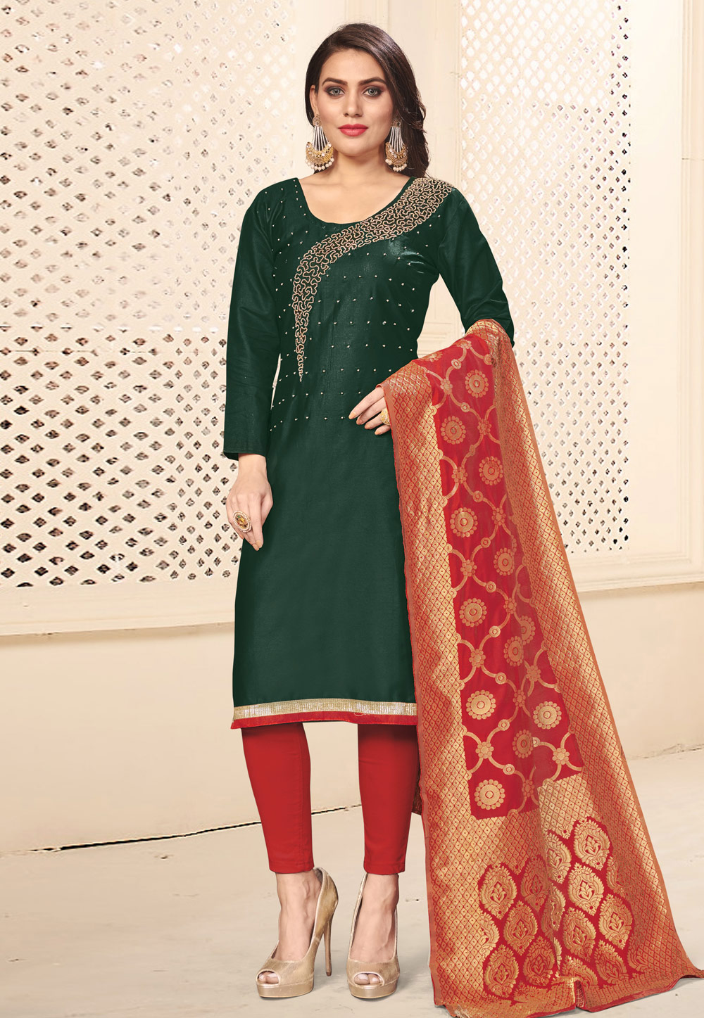 Green Cotton Kameez With Pant 201864