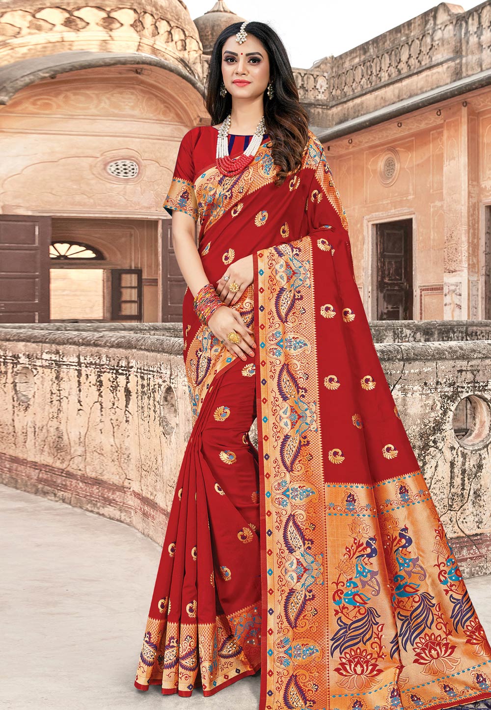 Red Art Silk Saree With Blouse 202382