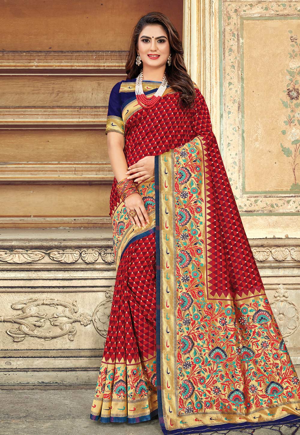 Red Art Silk Saree With Blouse 202390