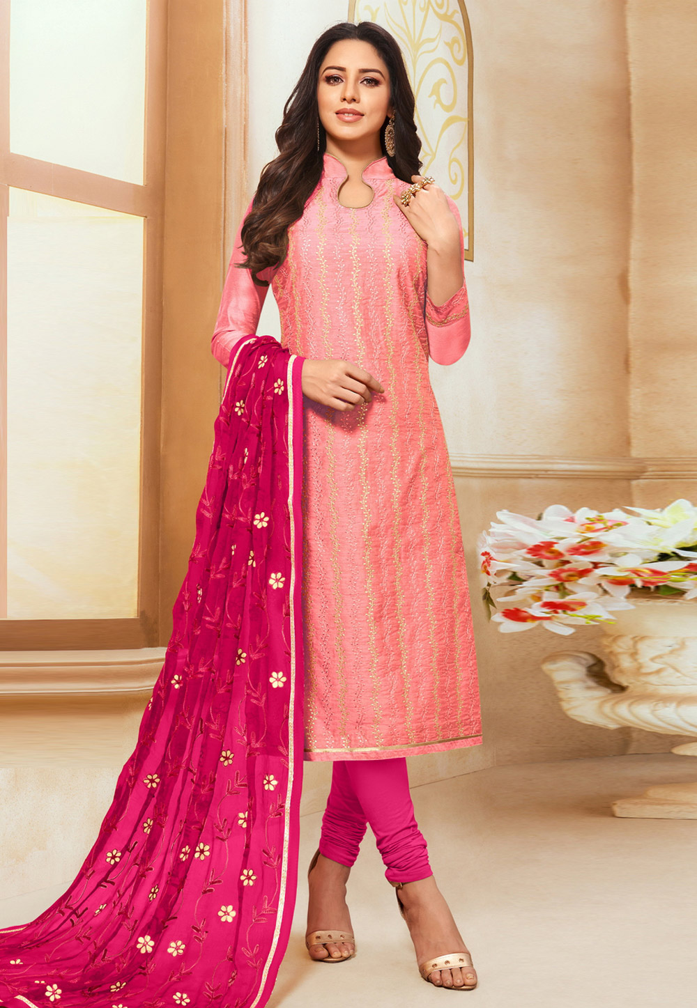 Pink Silk Churidar Salwar Kameez 202534