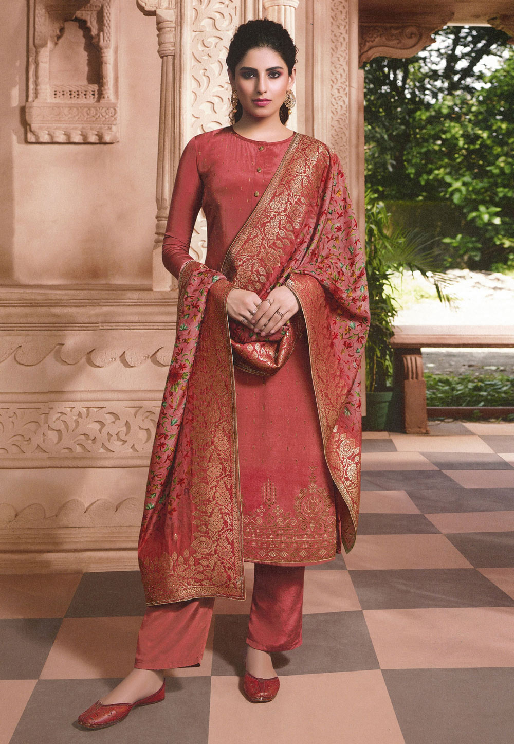 Red Crepe Straight Cut Suit 202837