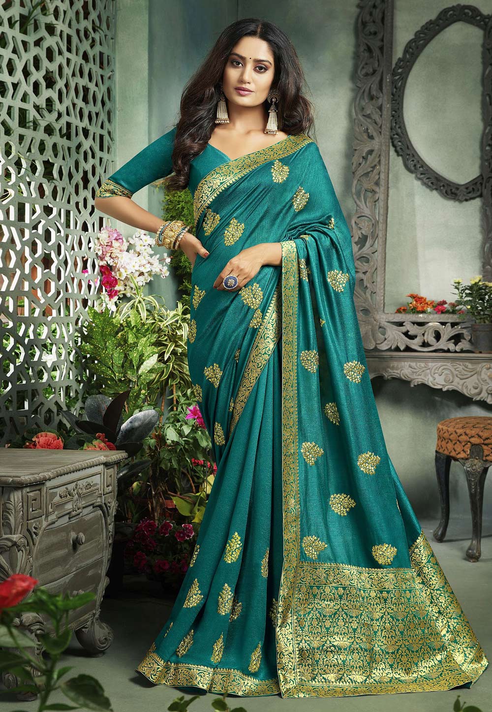 Turquoise Art Silk Saree With Blouse 203245