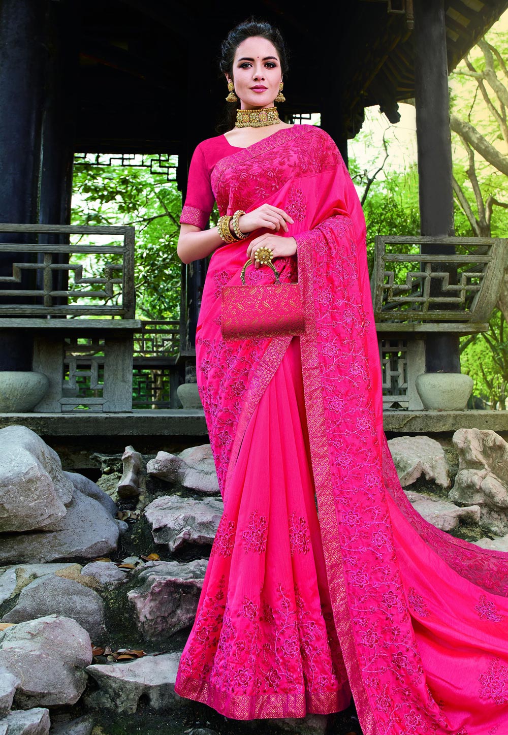 Pink Satin Silk Festival Wear Saree 203612
