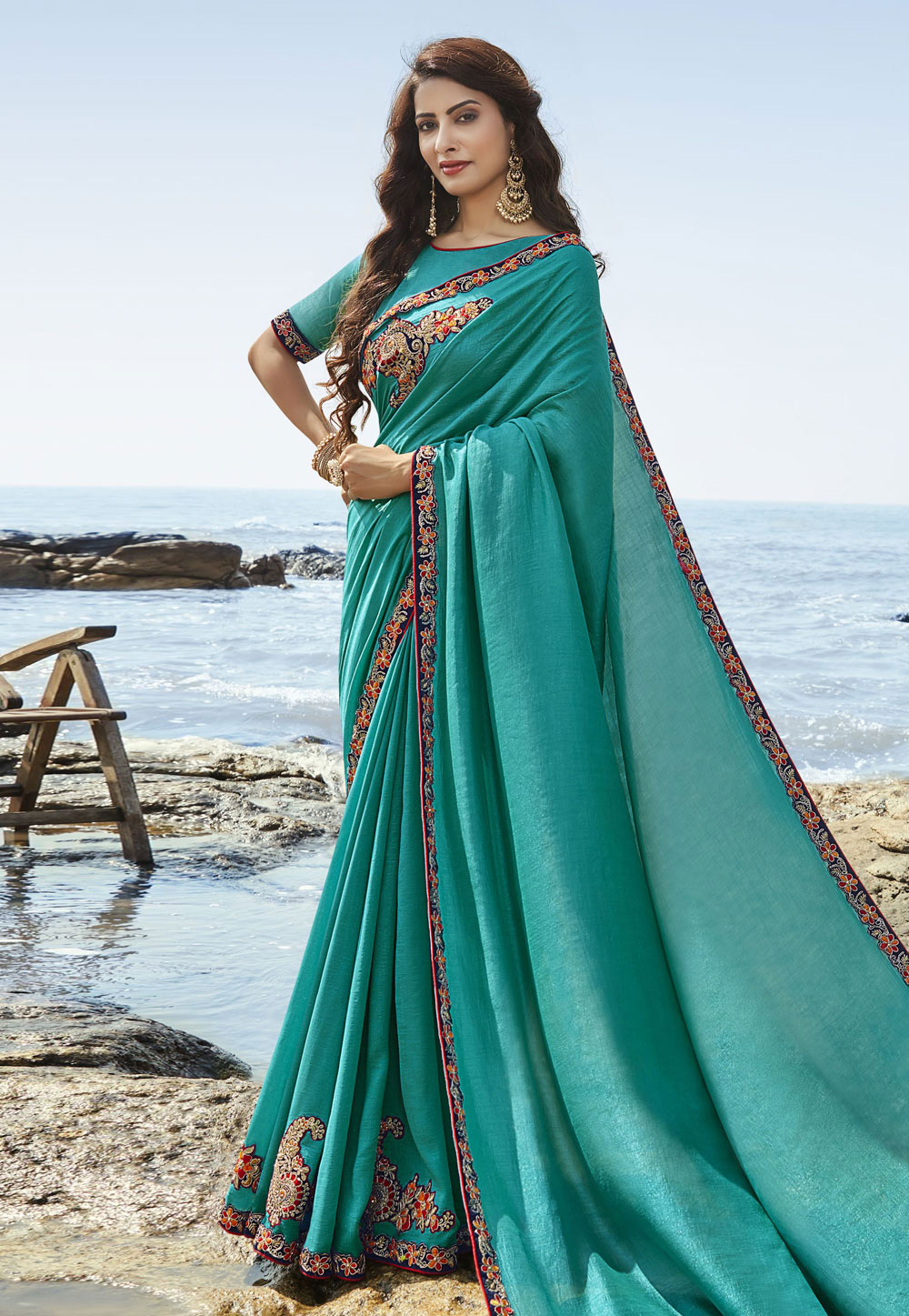 Turquoise Art Silk Saree With Blouse 204257