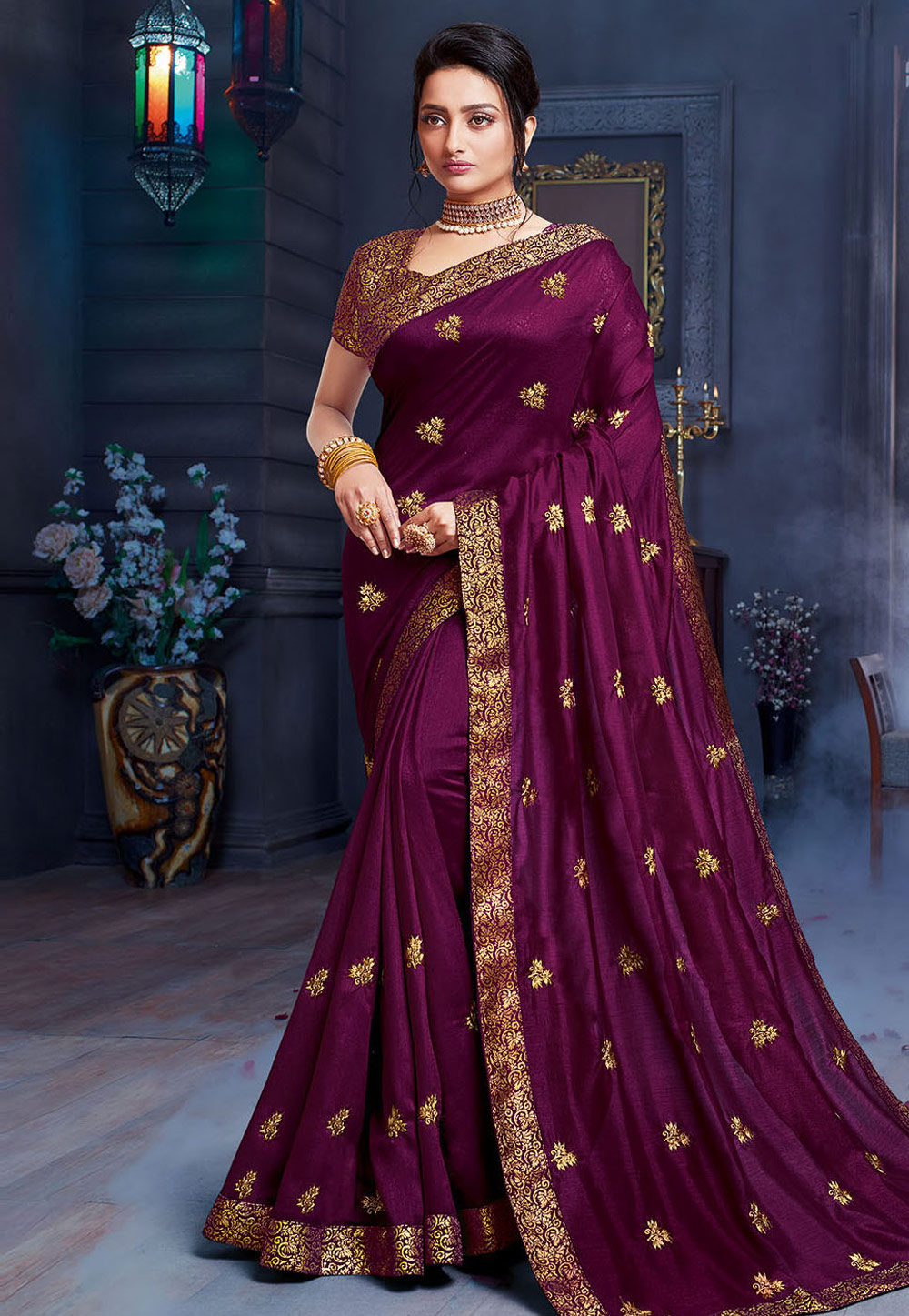 Purple Art Silk Festival Wear Saree 204077