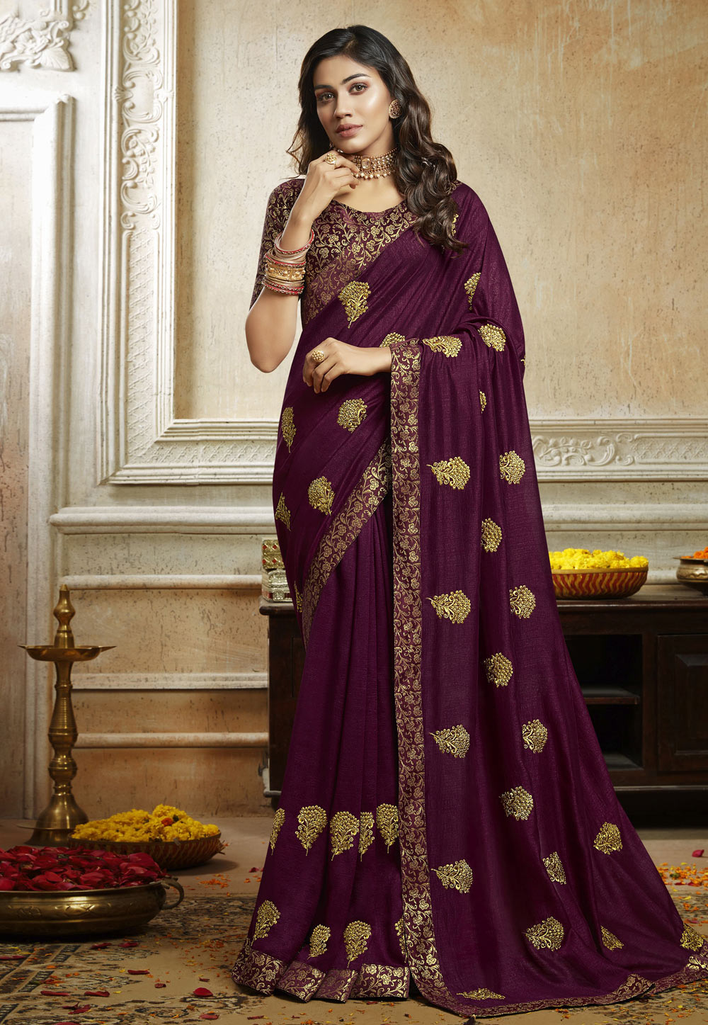 Purple Art Silk Saree With Blouse 204261
