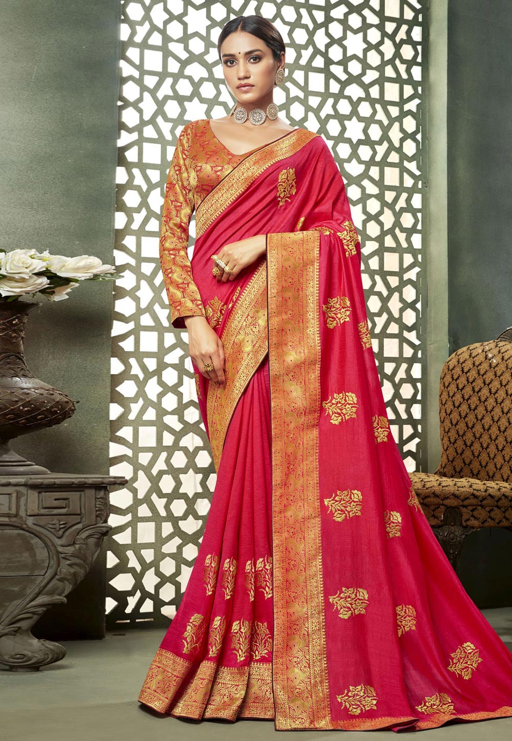 Pink Art Silk Saree With Blouse 204567