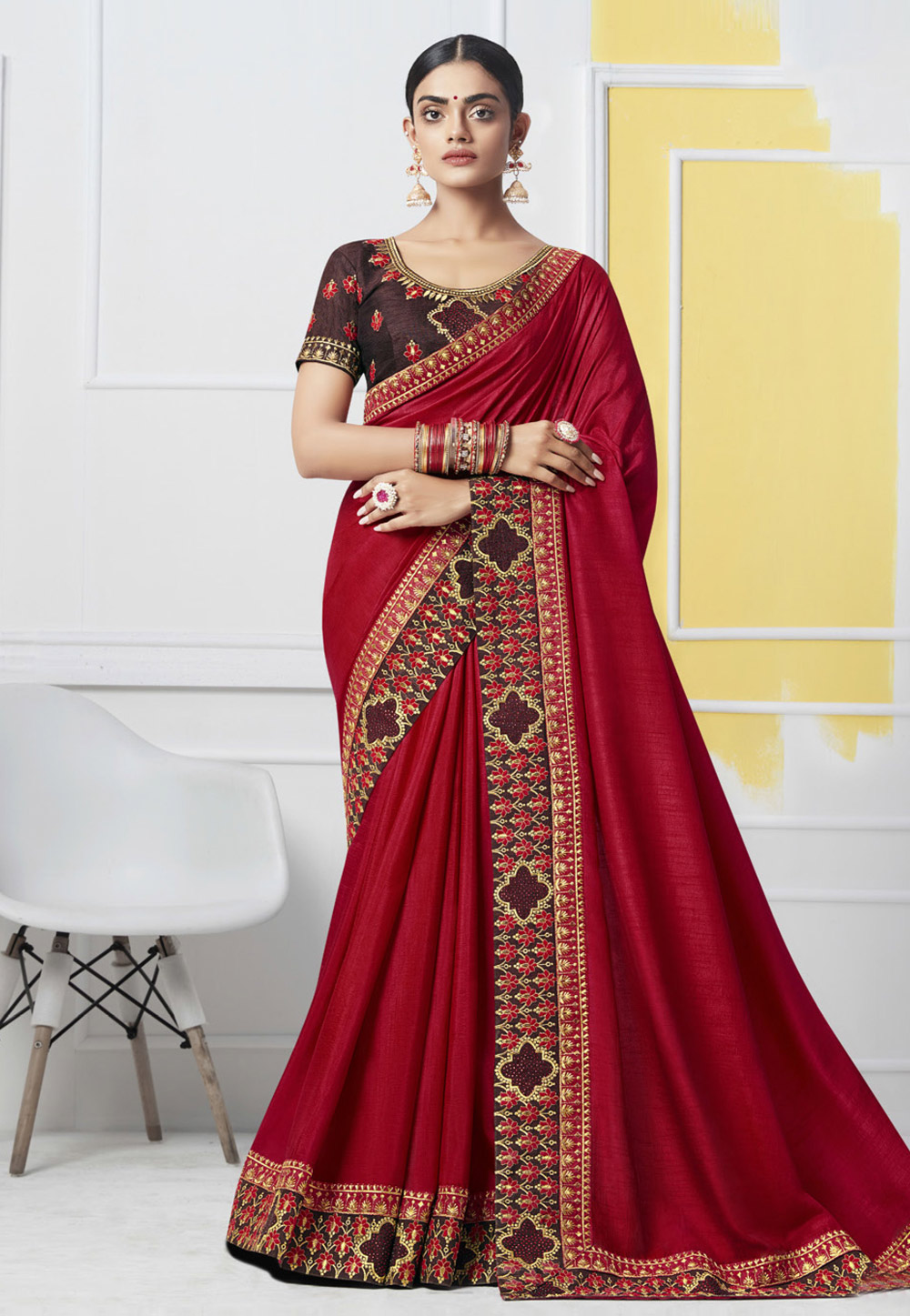 Red Art Silk Saree With Blouse 205205