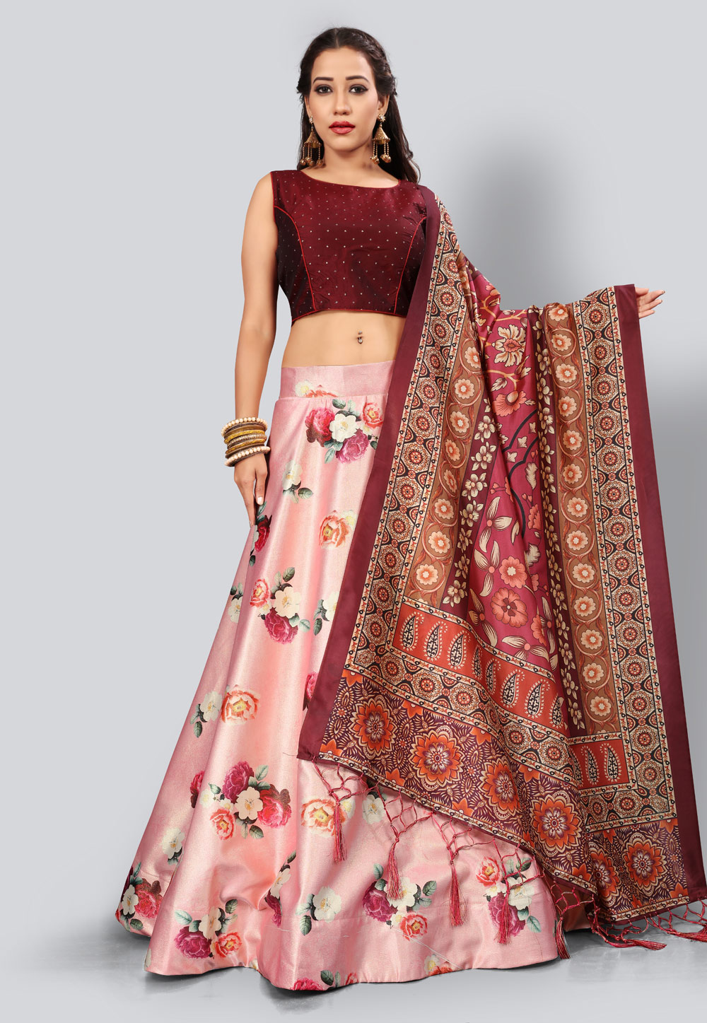 Pink Satin Silk Circular Lehenga Choli 205209