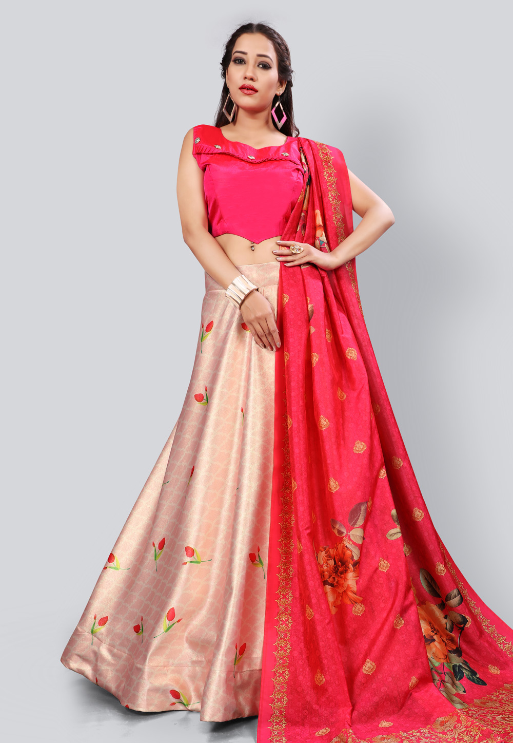 Pink Satin Silk Circular Lehenga Choli 205214