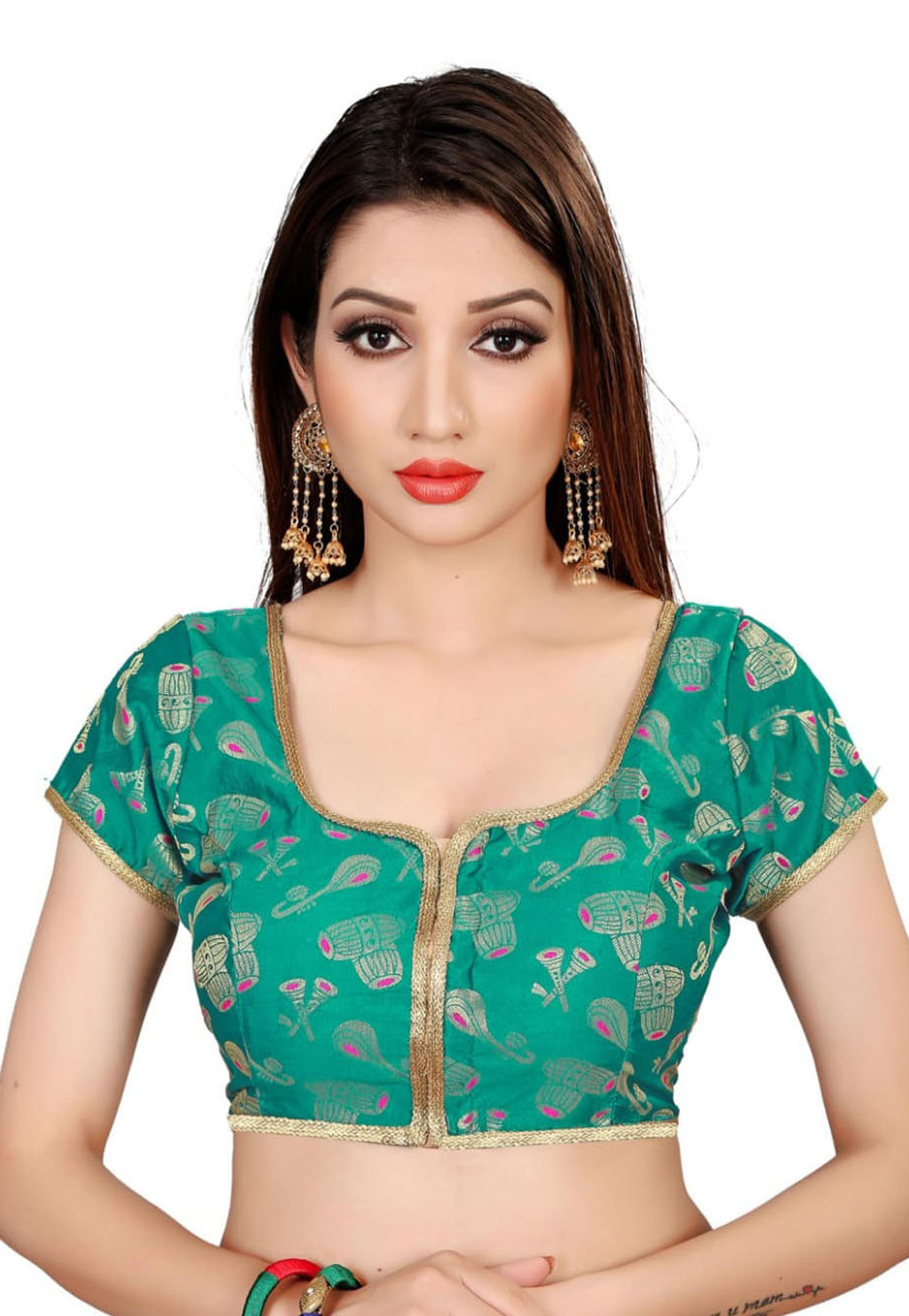 Teal Green Cotton Silk Readymade Blouse 205150