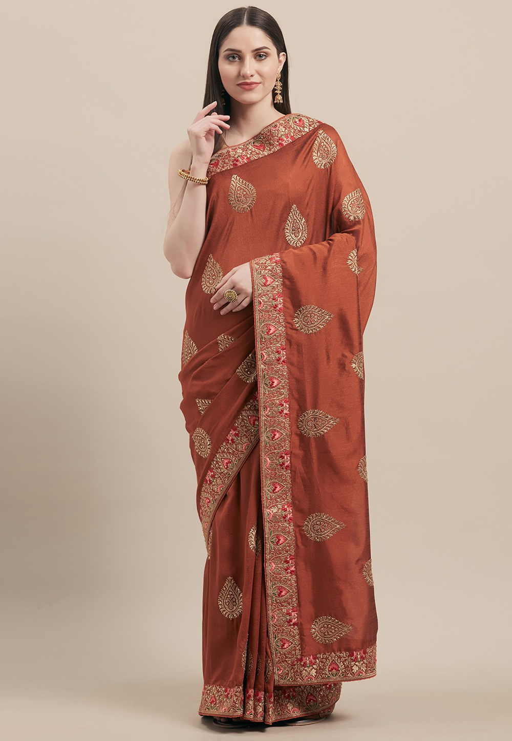 Rust Silk Festival Wear Saree 205906