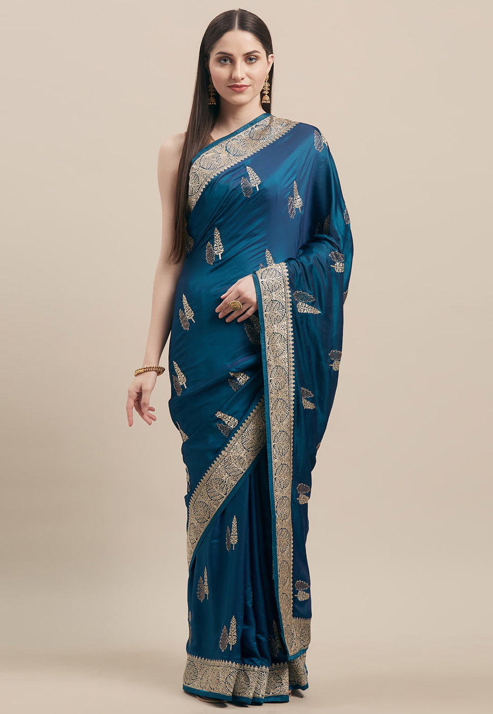 Blue Satin Silk Party Wear Saree 205911