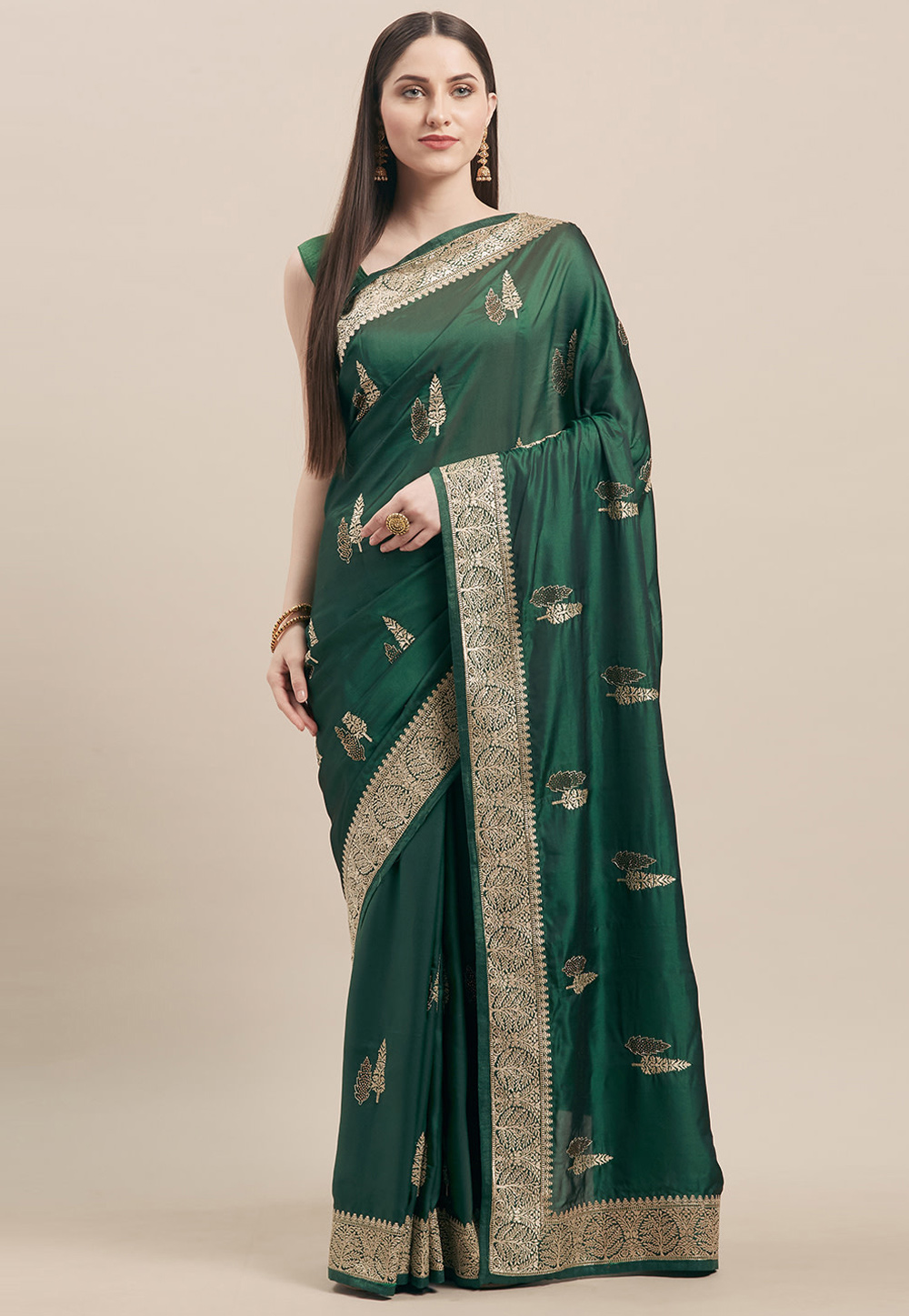 Green Satin Silk Saree With Blouse 205915