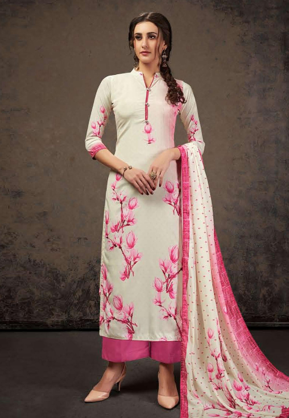 Off White Crepe Silk Kameez With Palazzo 207040